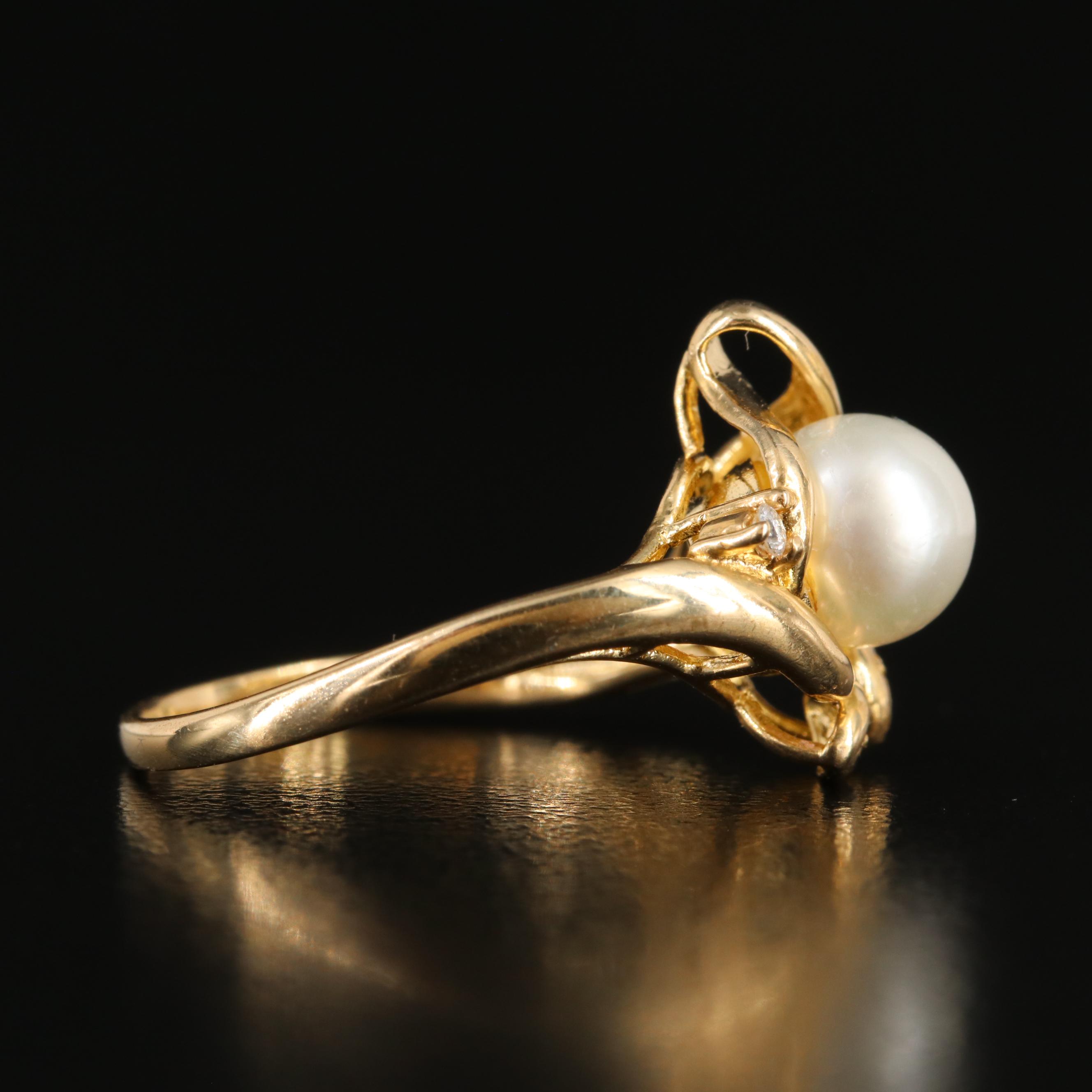 14K Pearl and Diamond Ring
