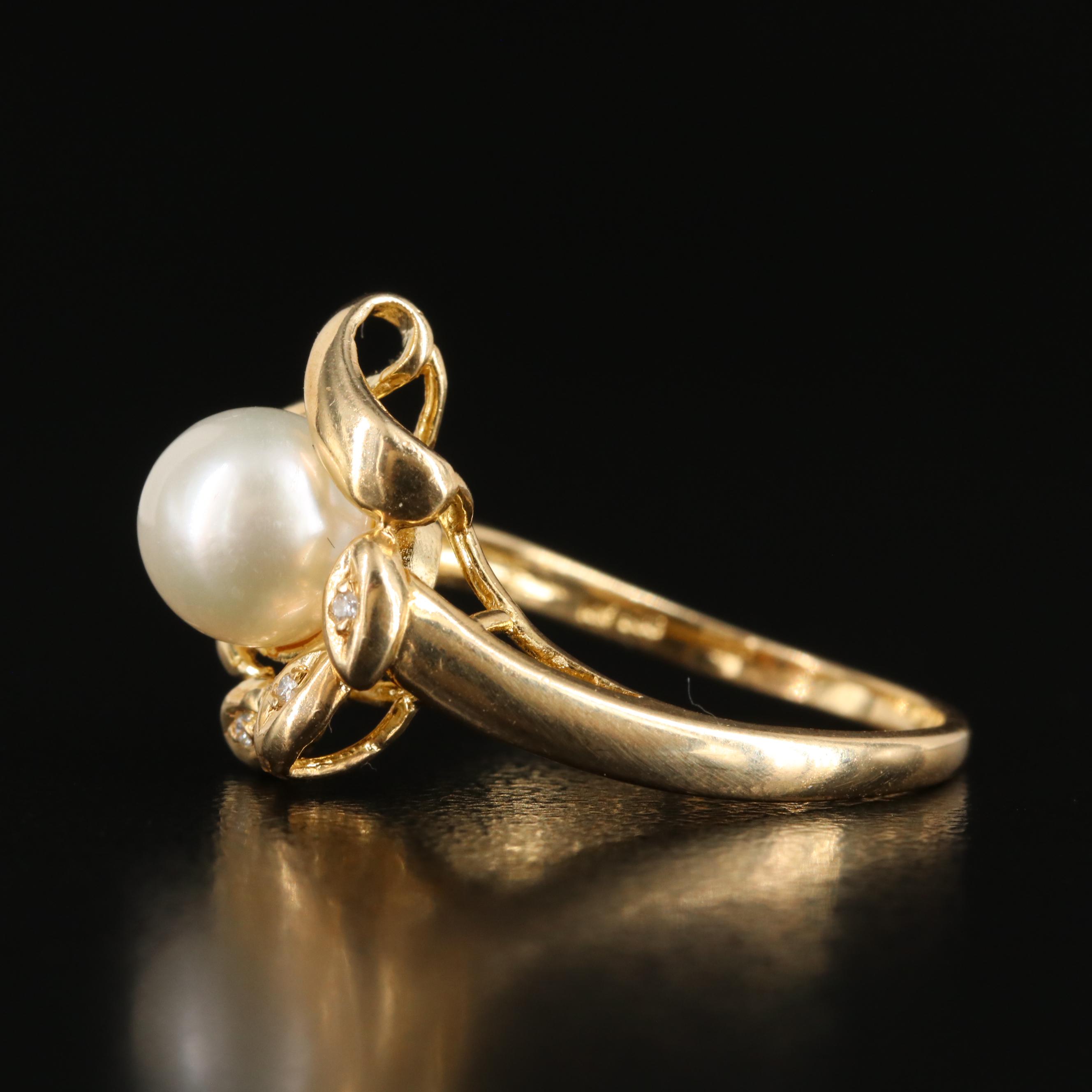 14K Pearl and Diamond Ring