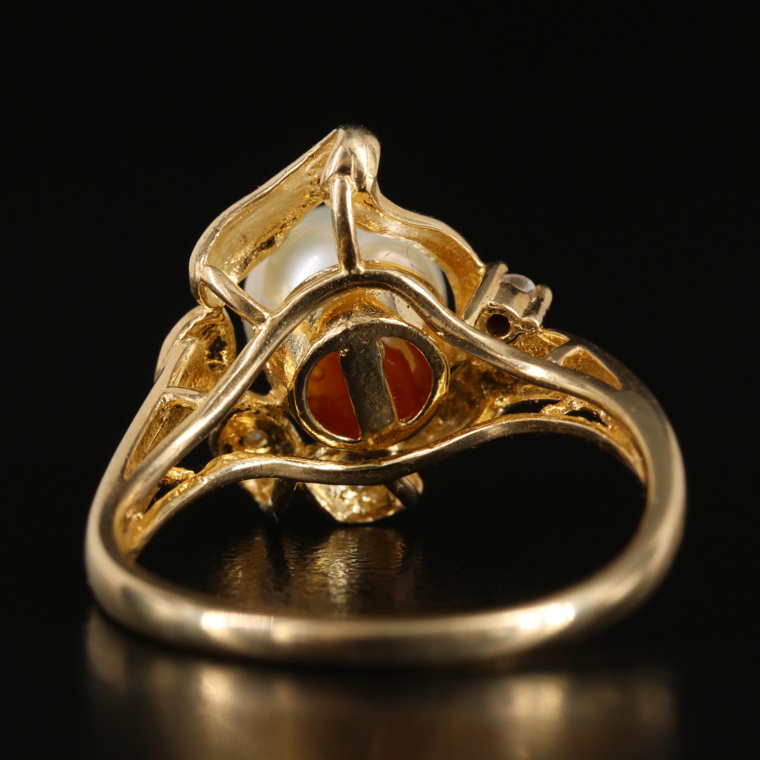 14K Pearl and Diamond Ring