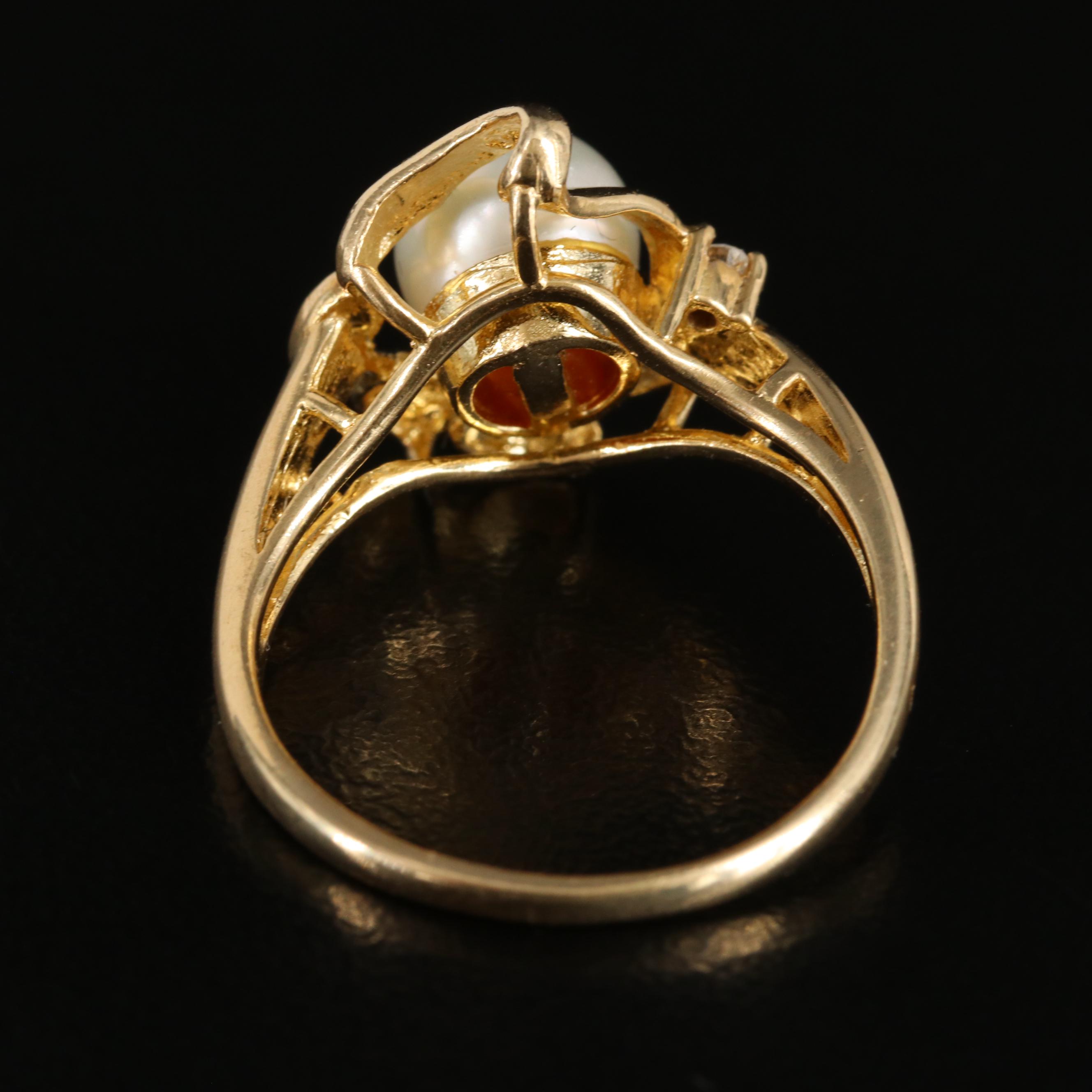 14K Pearl and Diamond Ring