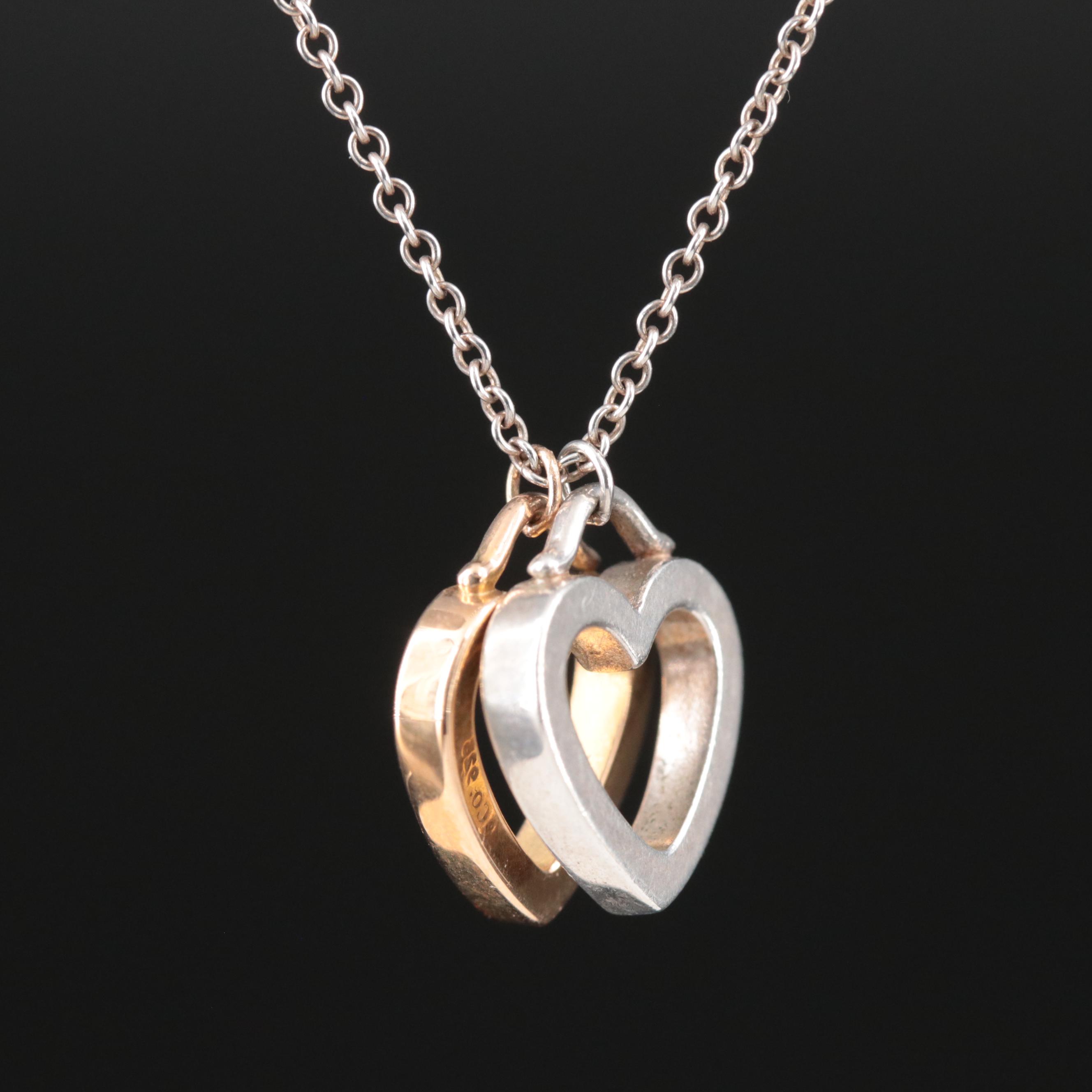 Tiffany & Co. Sterling and 18K Double Heart Necklace