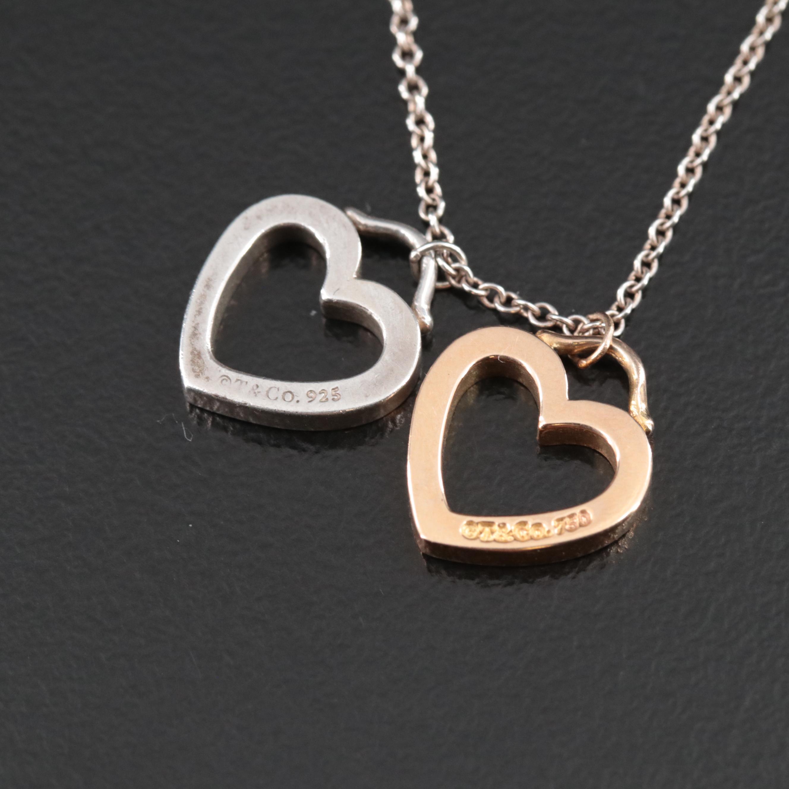 Tiffany & Co. Sterling and 18K Double Heart Necklace