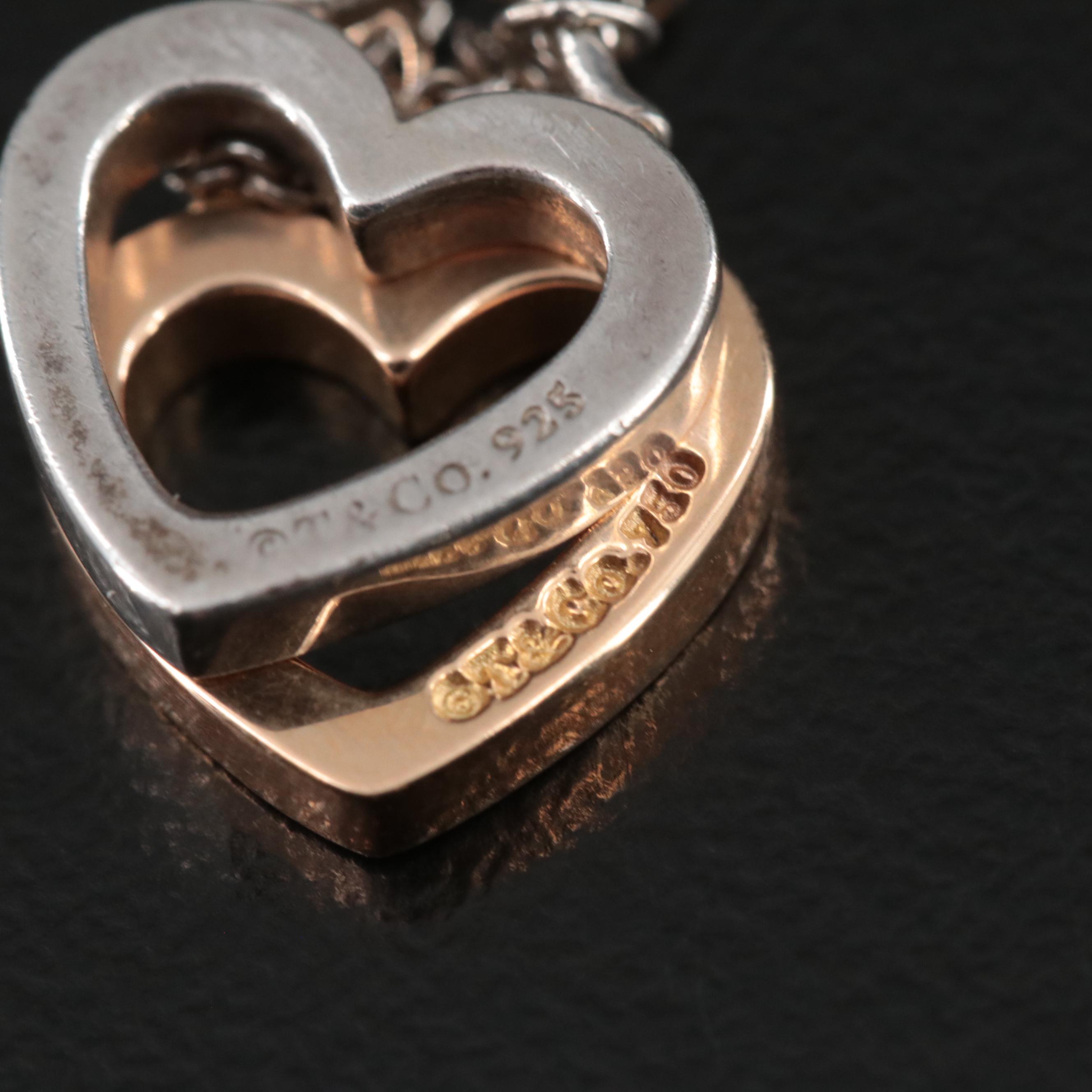 Tiffany & Co. Sterling and 18K Double Heart Necklace