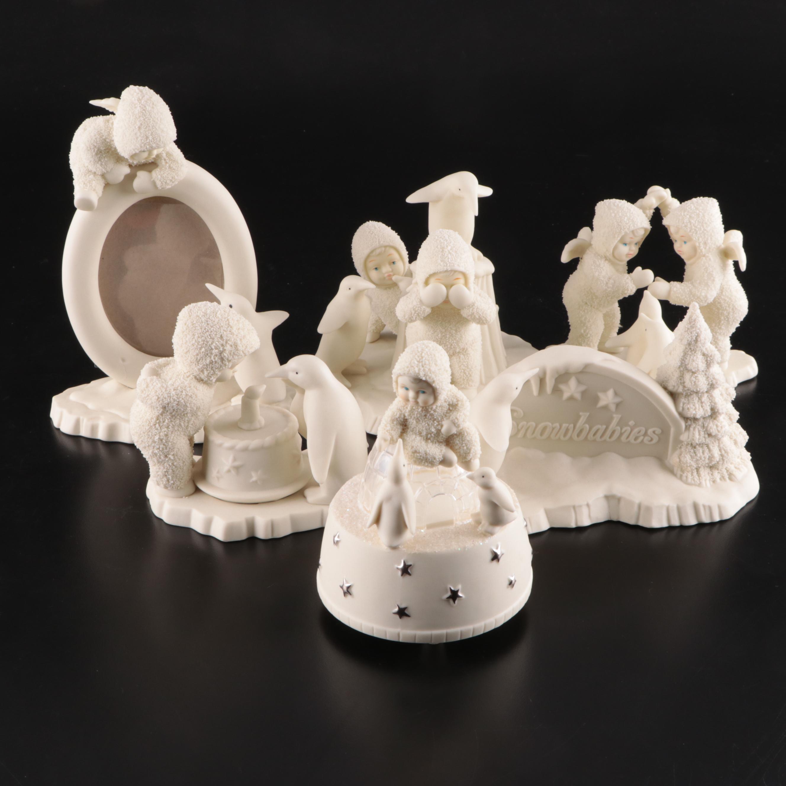 Department 56 "Snowbabies" Porcelain Music Box, Picture Frame, and Figurines