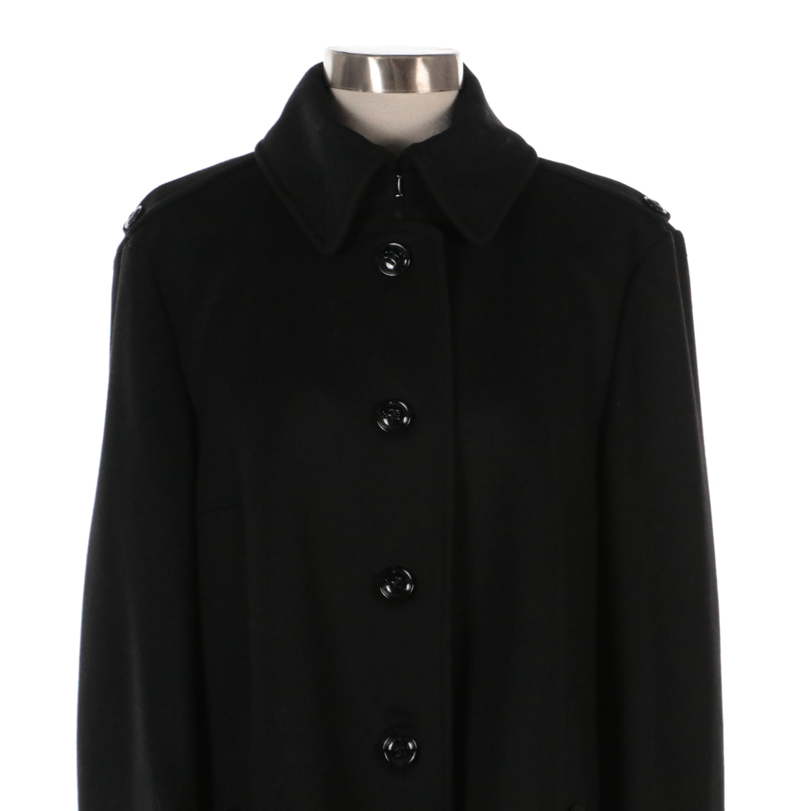 Burberry Black Wool and Cashmere Blend Button-Front Coat, New with Tag