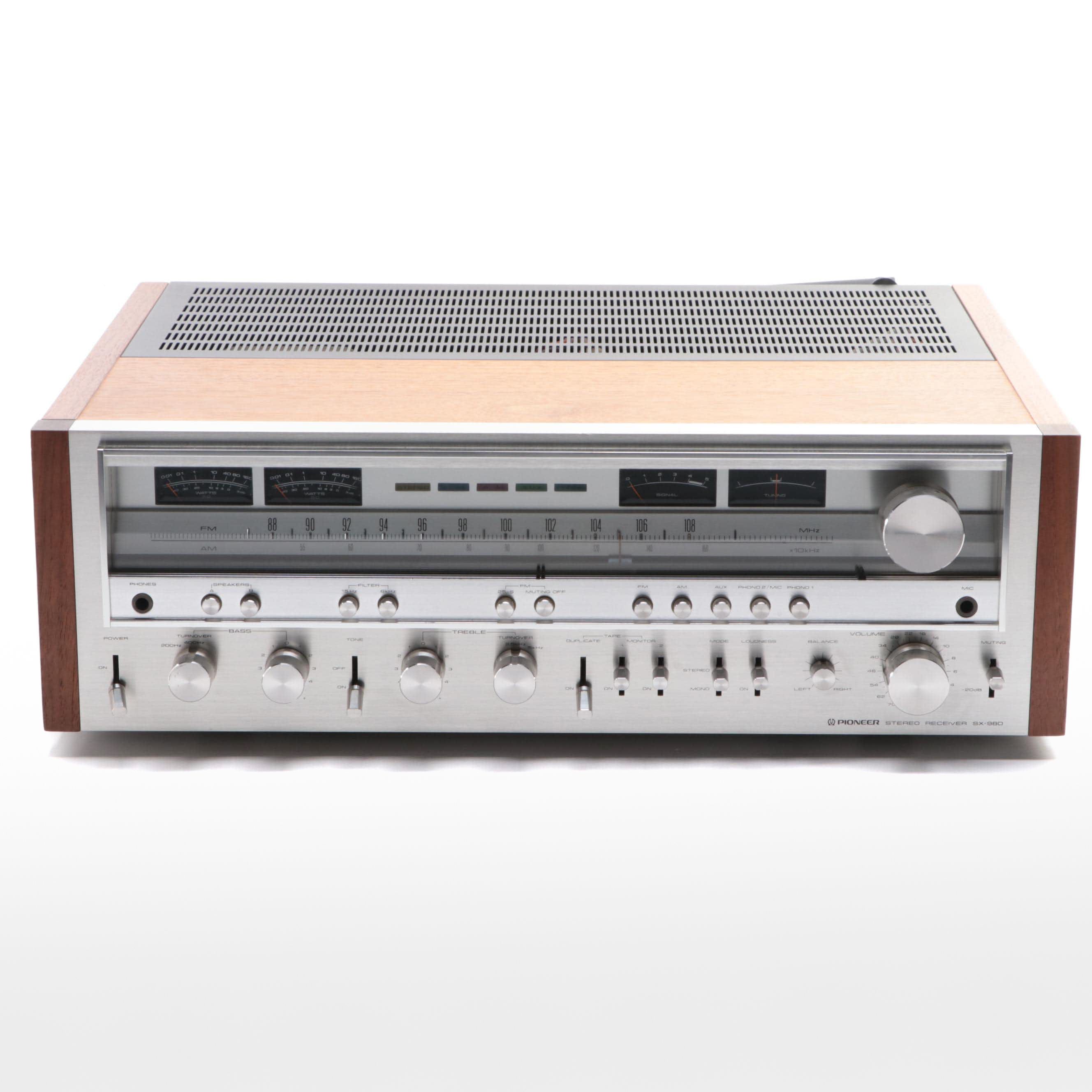 Pioneer Stereo Receiver With Walnut Veneer and Brushed Steel Finish