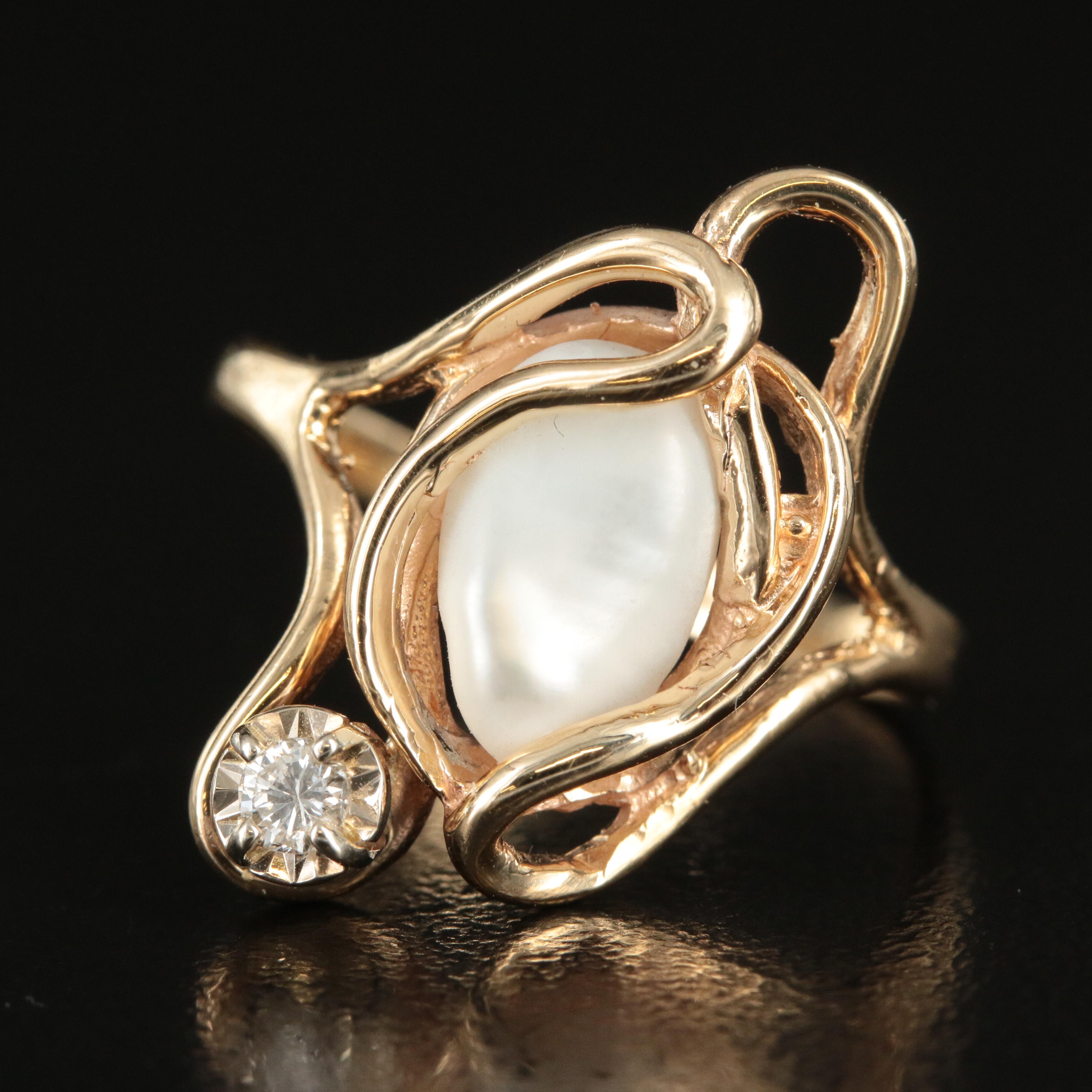 14K Pearl and Diamond Ring