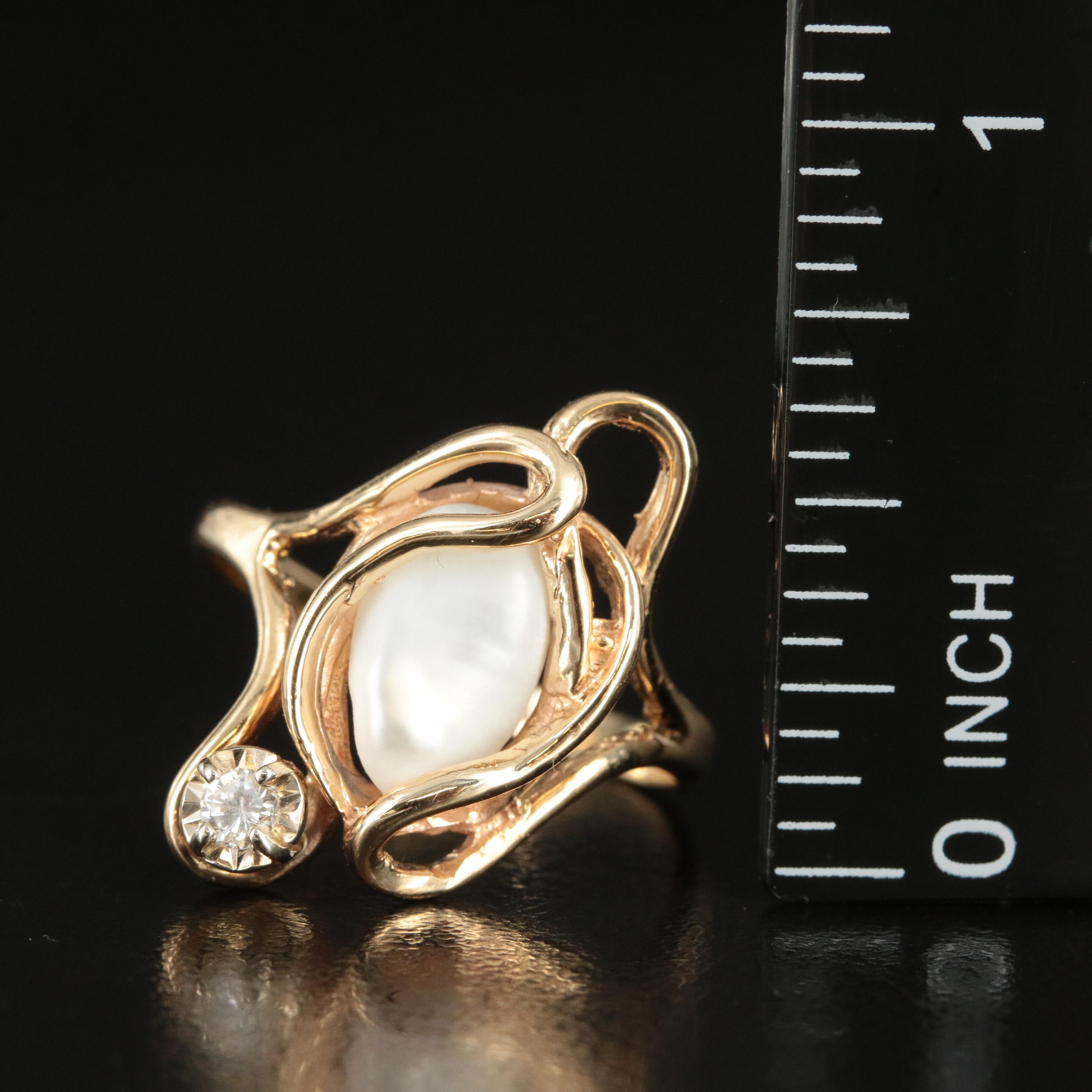 14K Pearl and Diamond Ring
