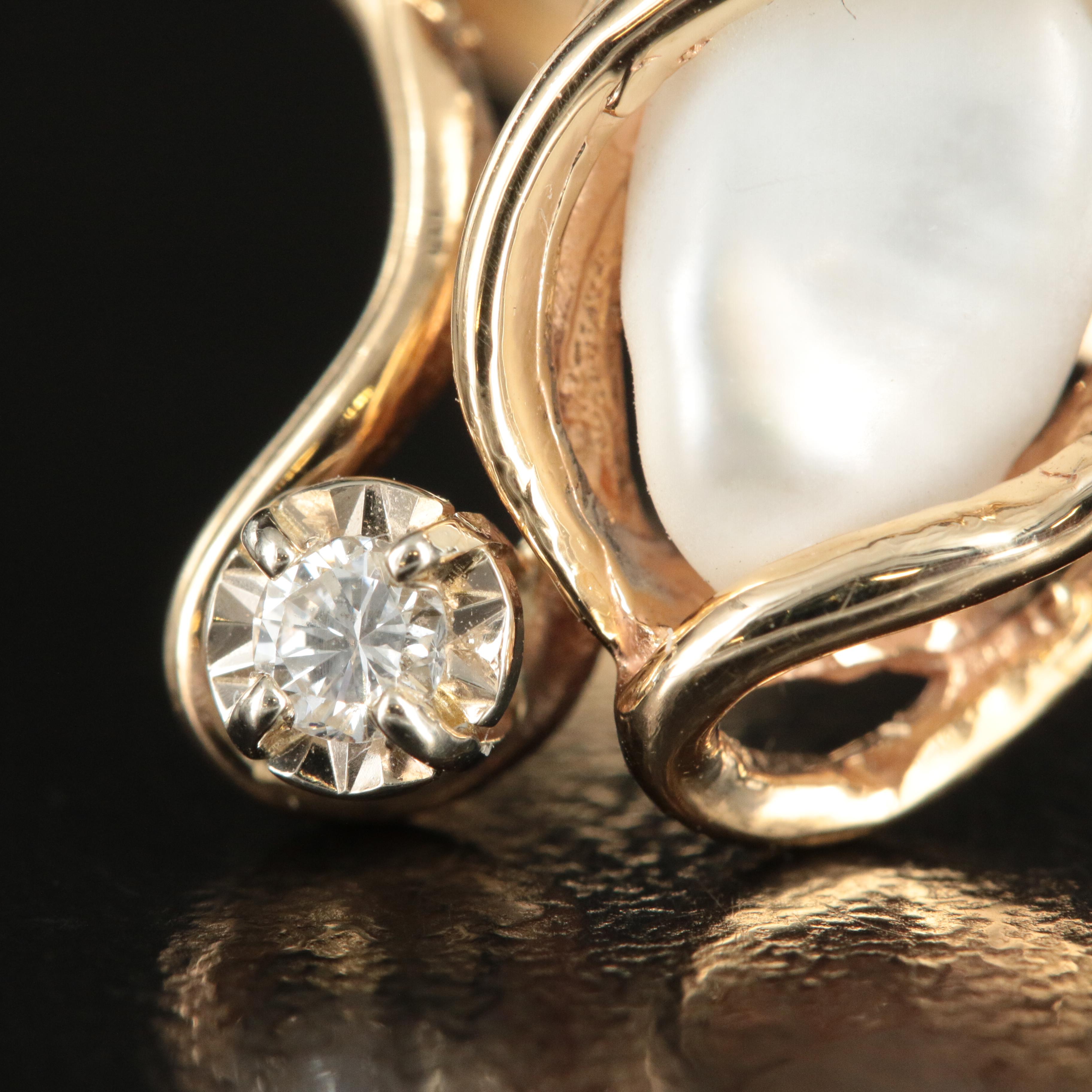 14K Pearl and Diamond Ring