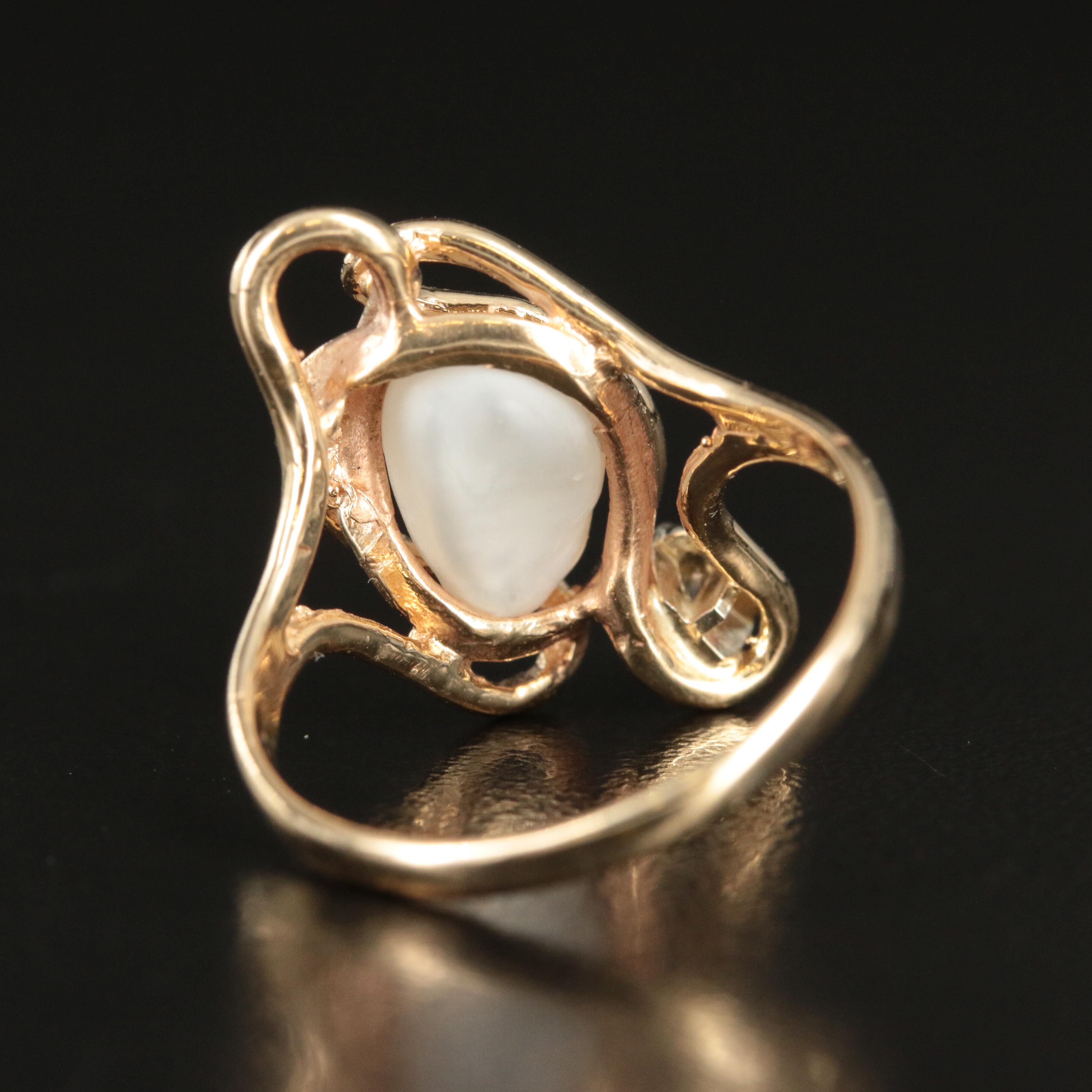 14K Pearl and Diamond Ring