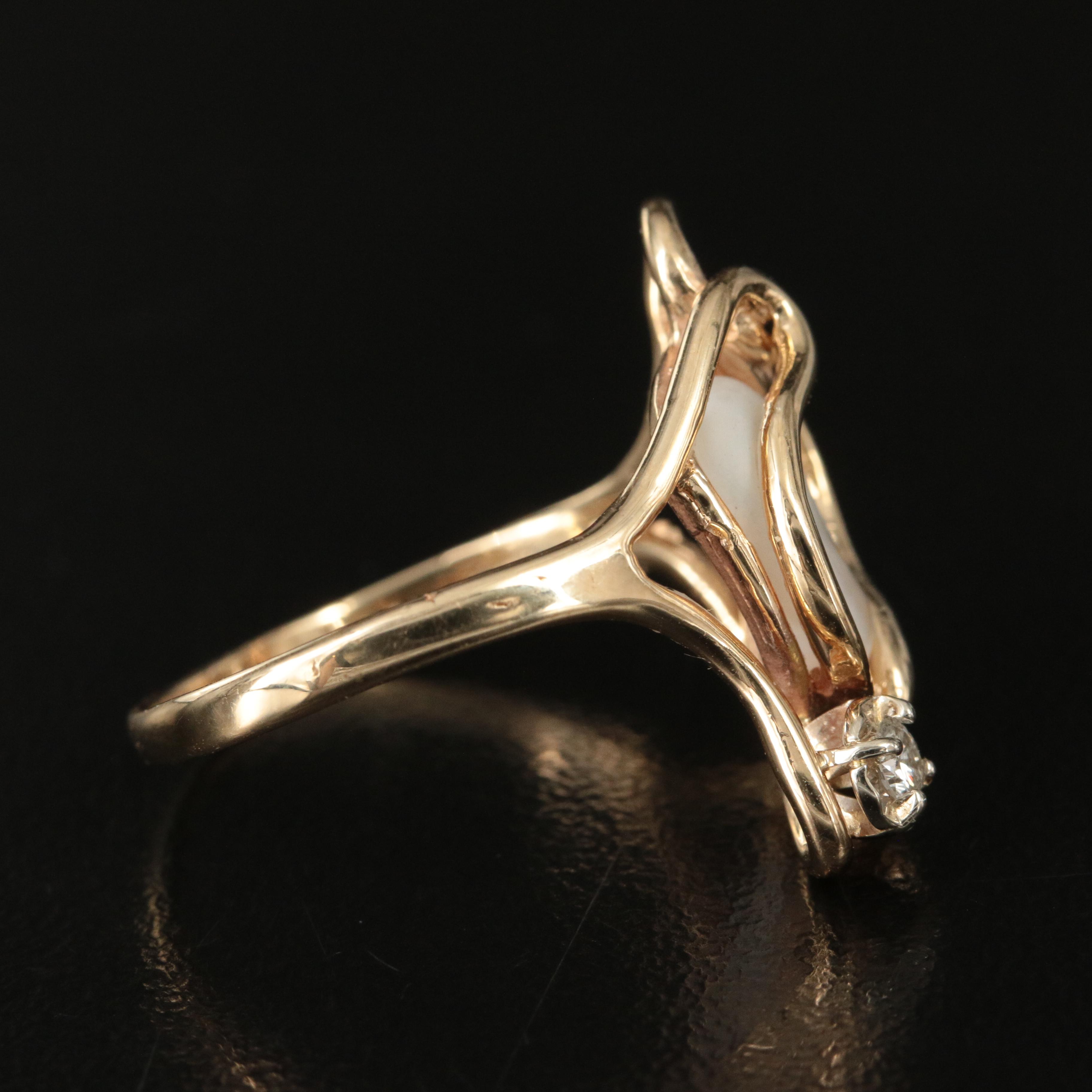 14K Pearl and Diamond Ring