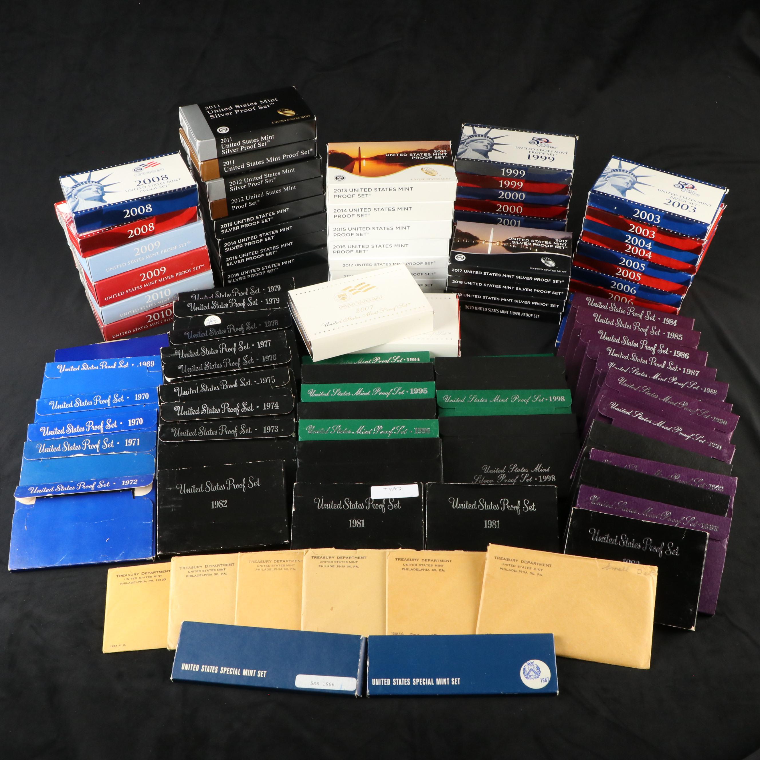 Ninety-Three U.S. Mint Silver Proof Sets and Proof Sets, 1960 to 2020