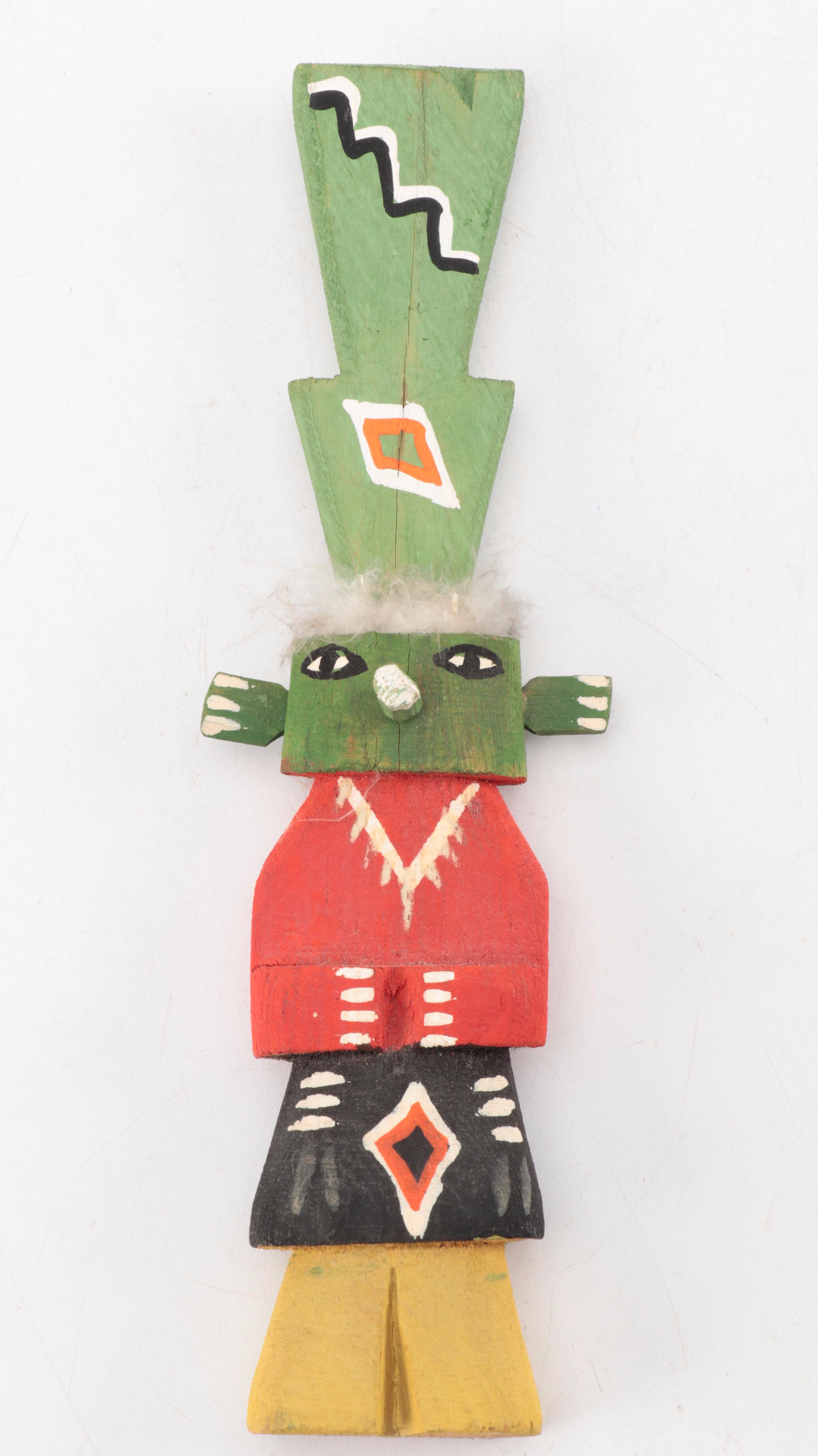 Native American Pottery Collection with Polychrome Kachina and Hawaiian Carving