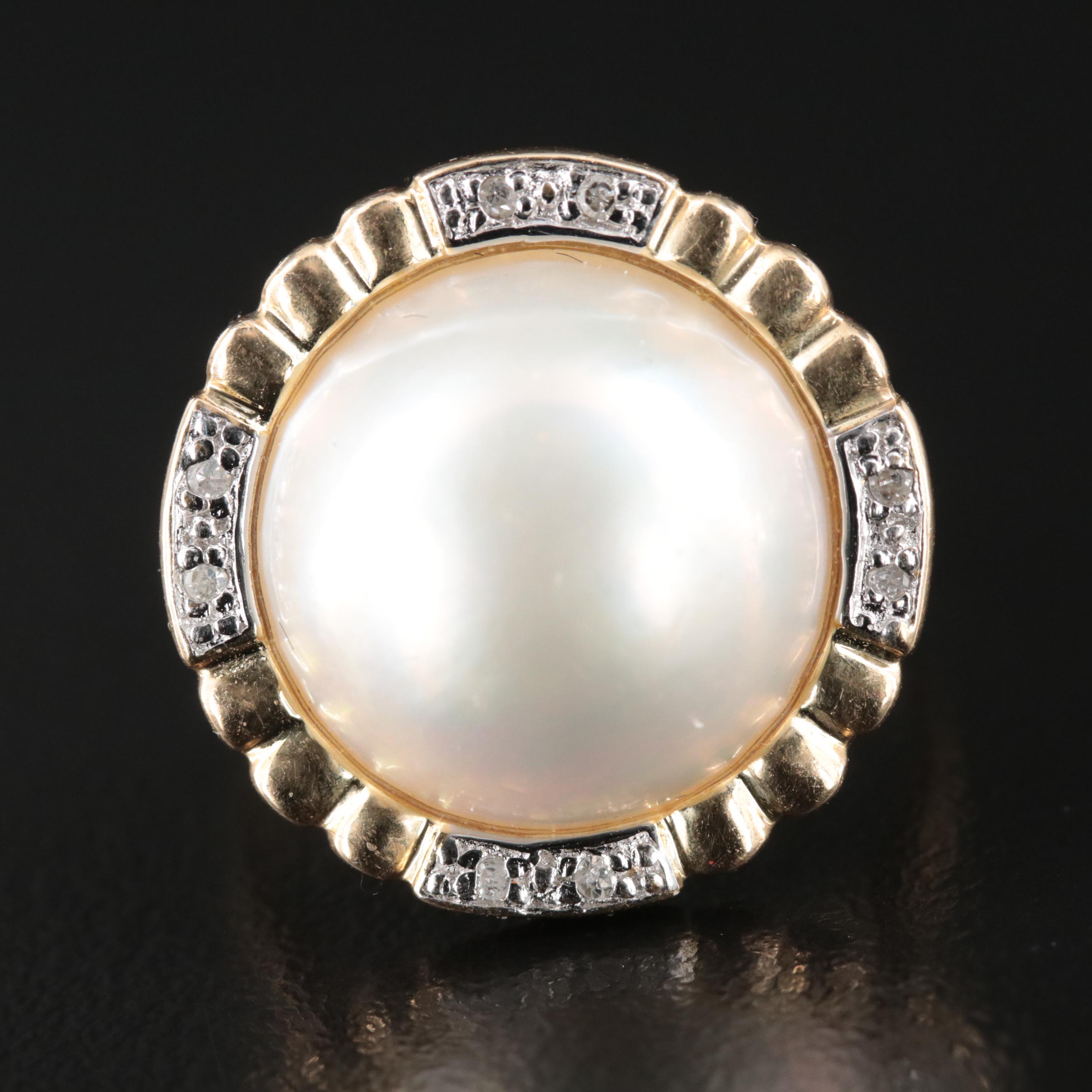 14K Pearl and Diamond Ring