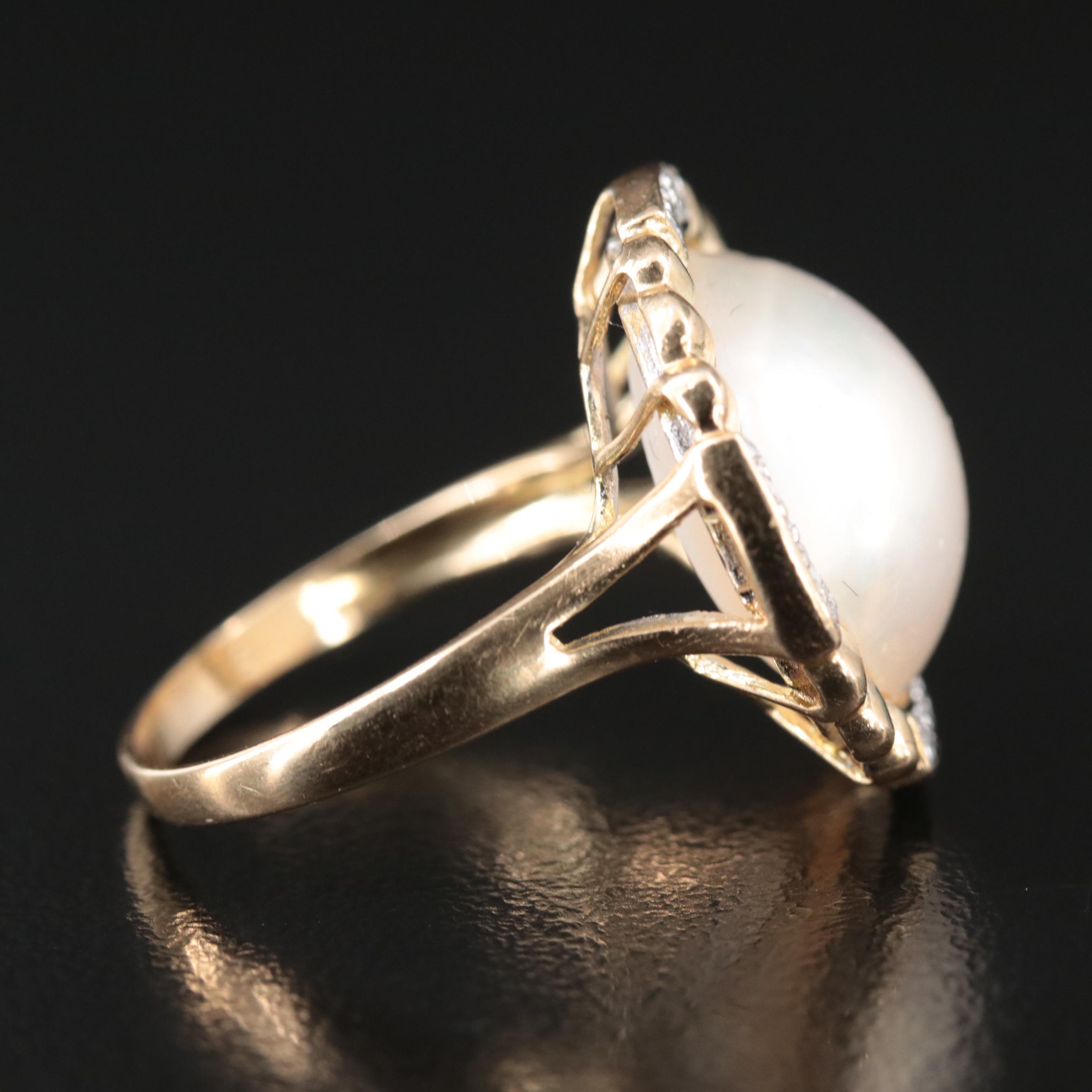 14K Pearl and Diamond Ring