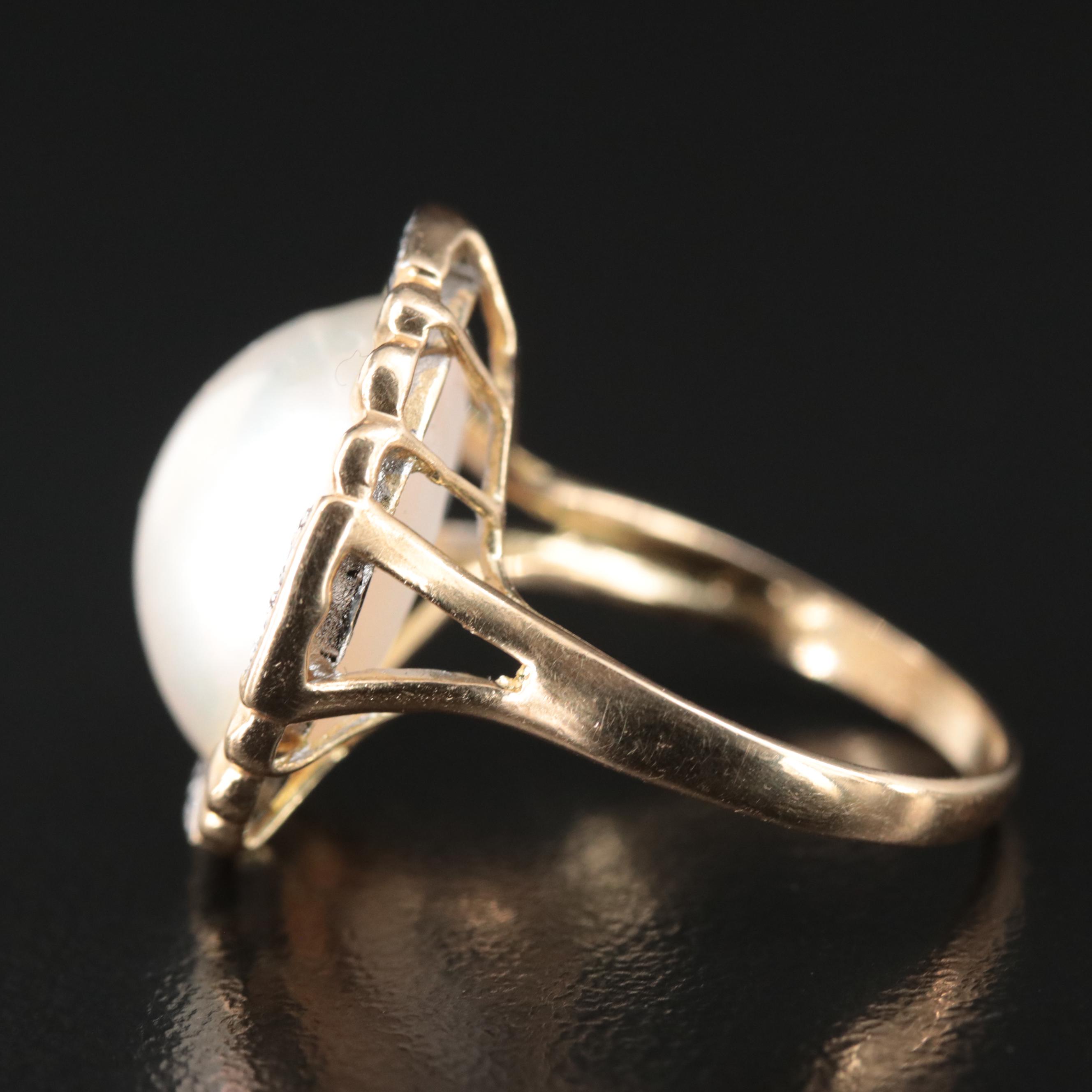 14K Pearl and Diamond Ring