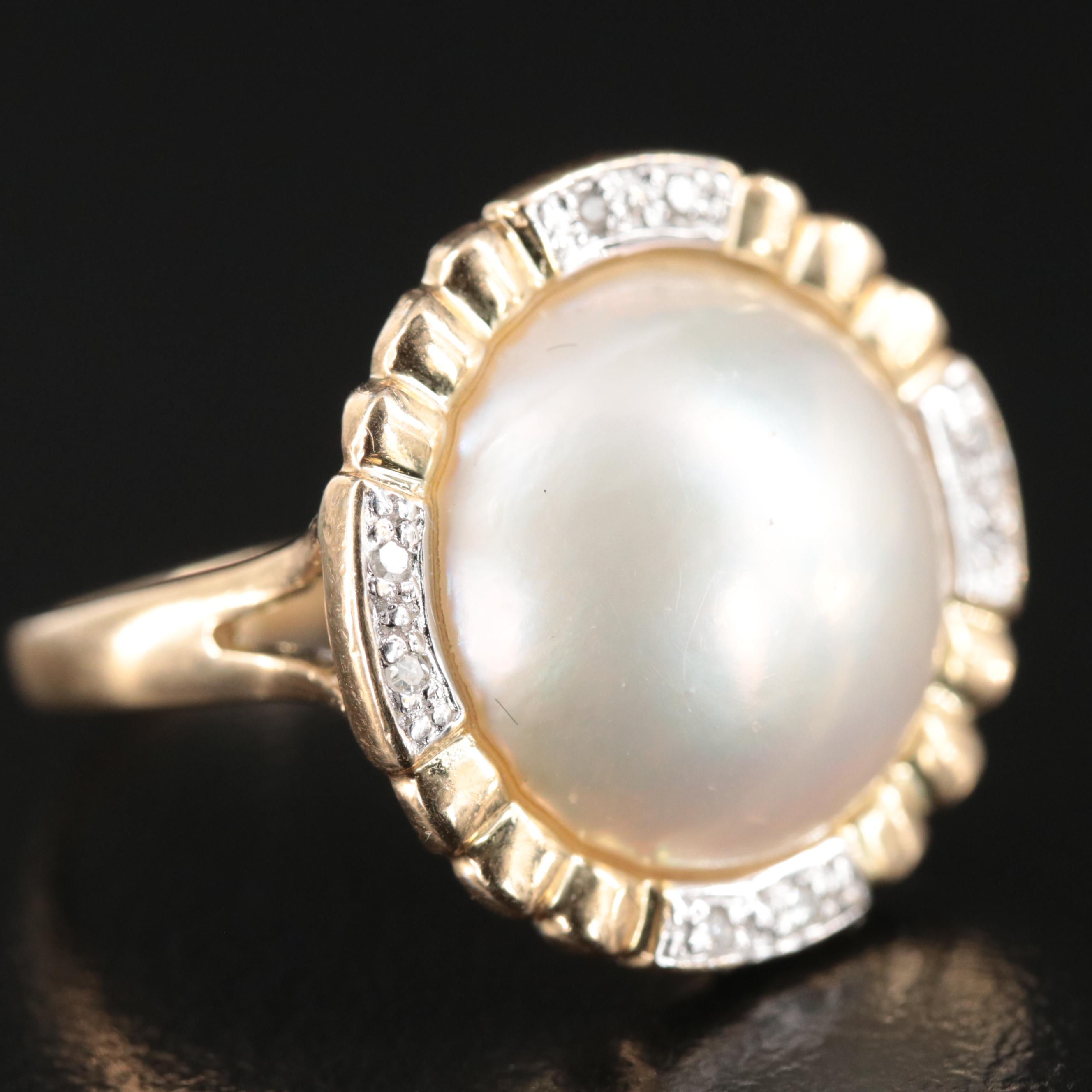 14K Pearl and Diamond Ring