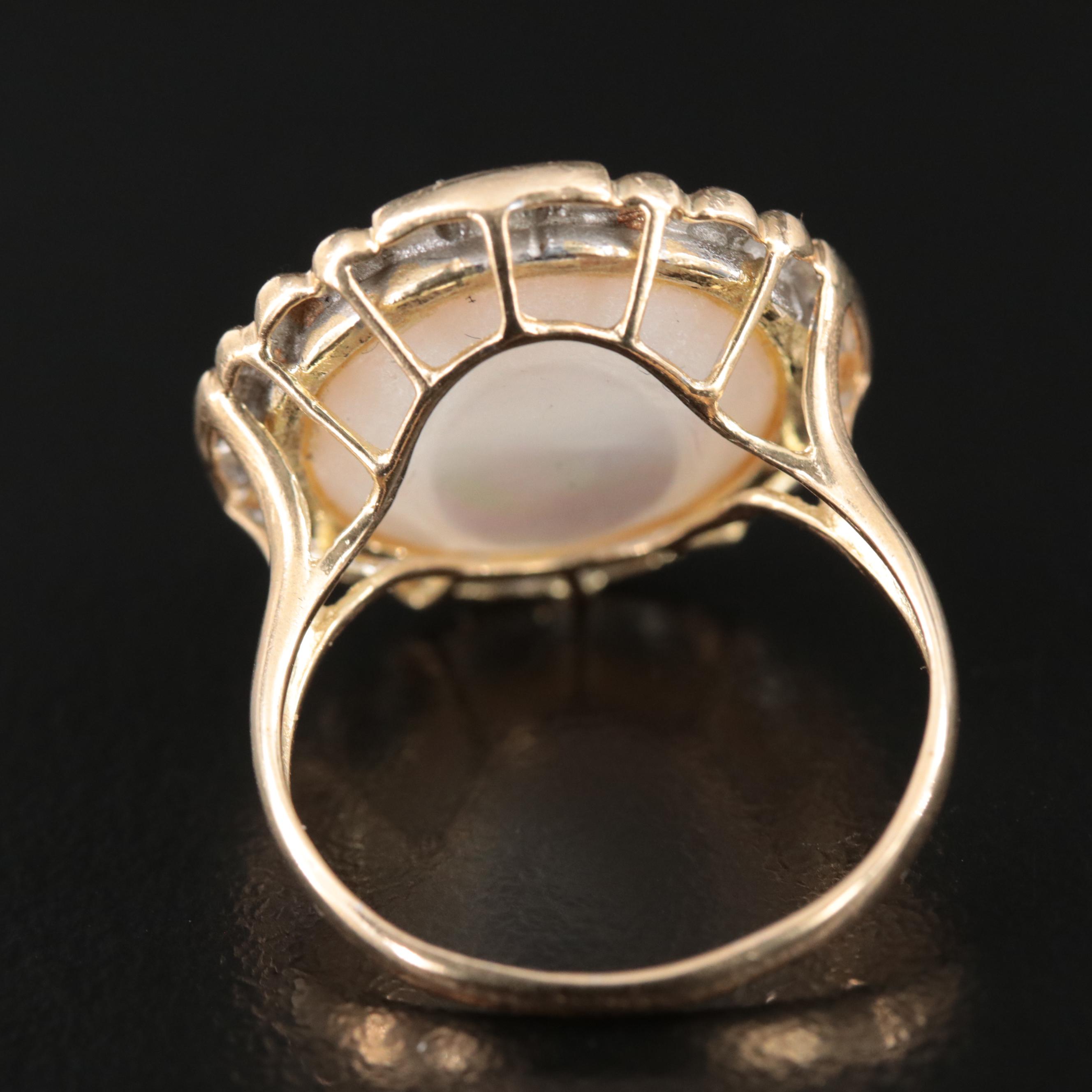 14K Pearl and Diamond Ring