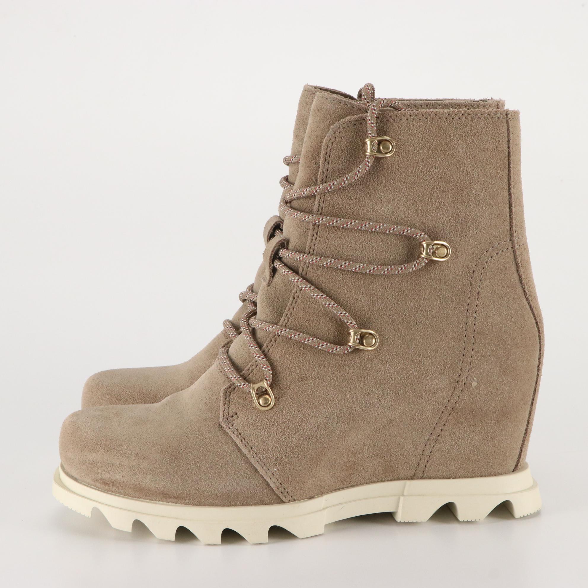 Sorel Joan of Arc Wedge III Lace-Up Booties in Waterproofed Suede, New in Box