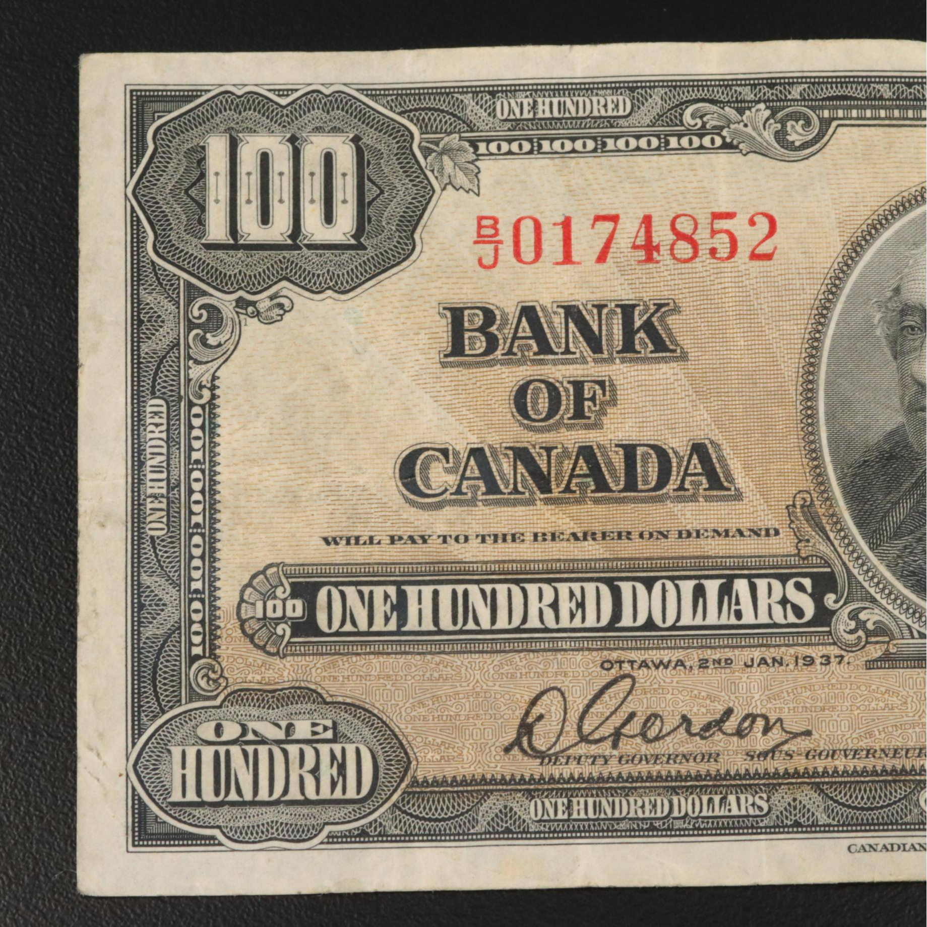 Canada 1937 One Hundred Dollar Note