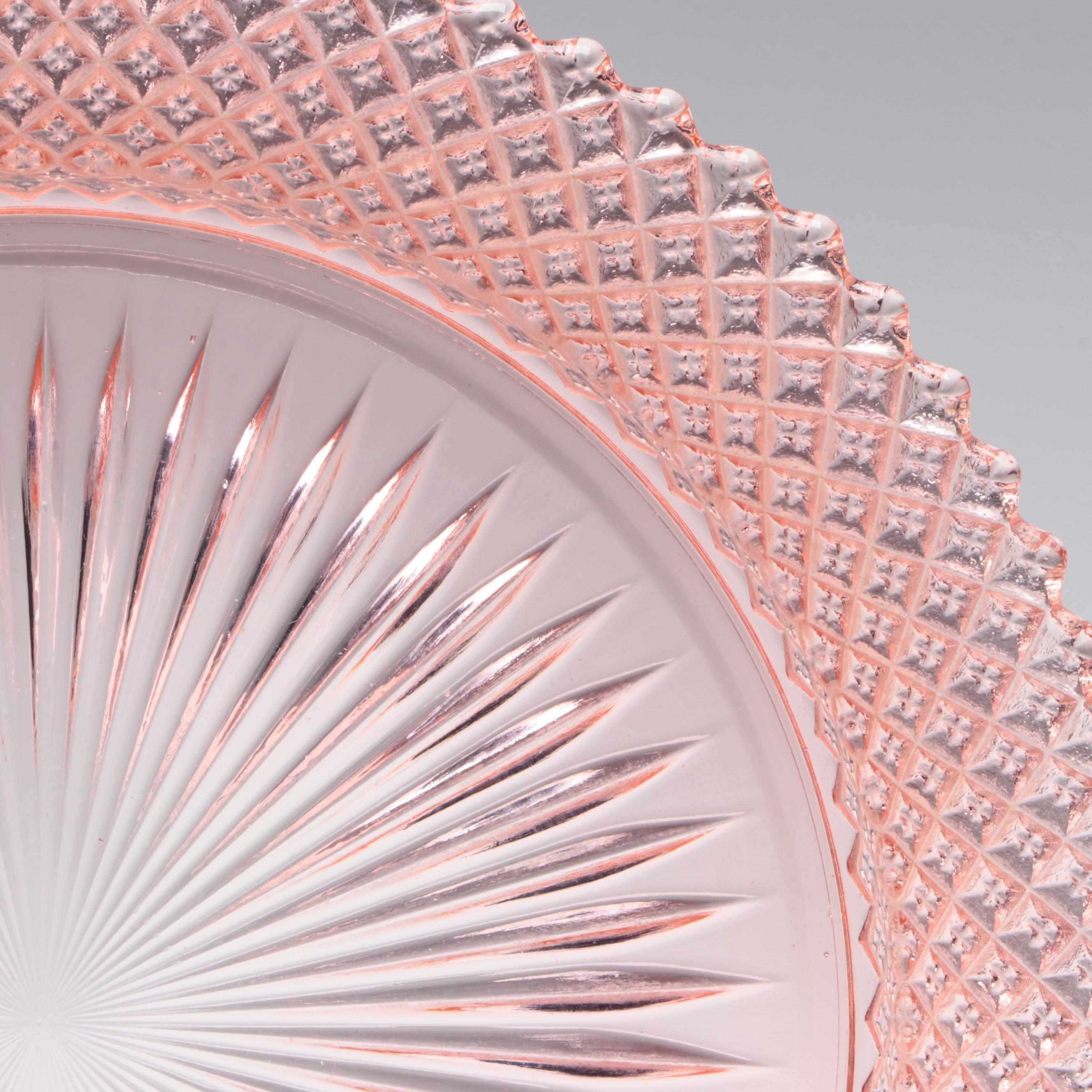 Pink Glass Handled Platter, Floral Patterned Vase, and More