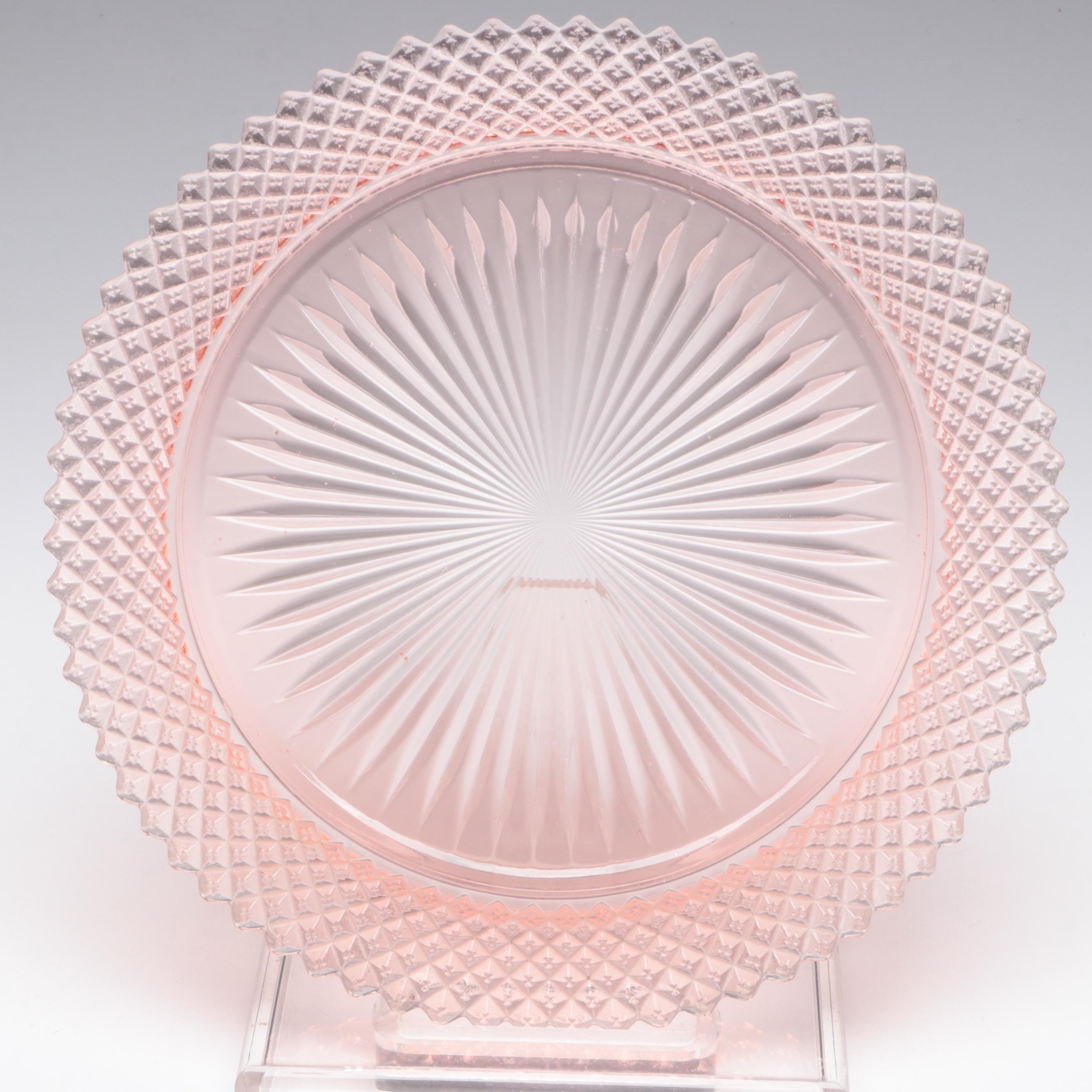 Pink Glass Handled Platter, Floral Patterned Vase, and More