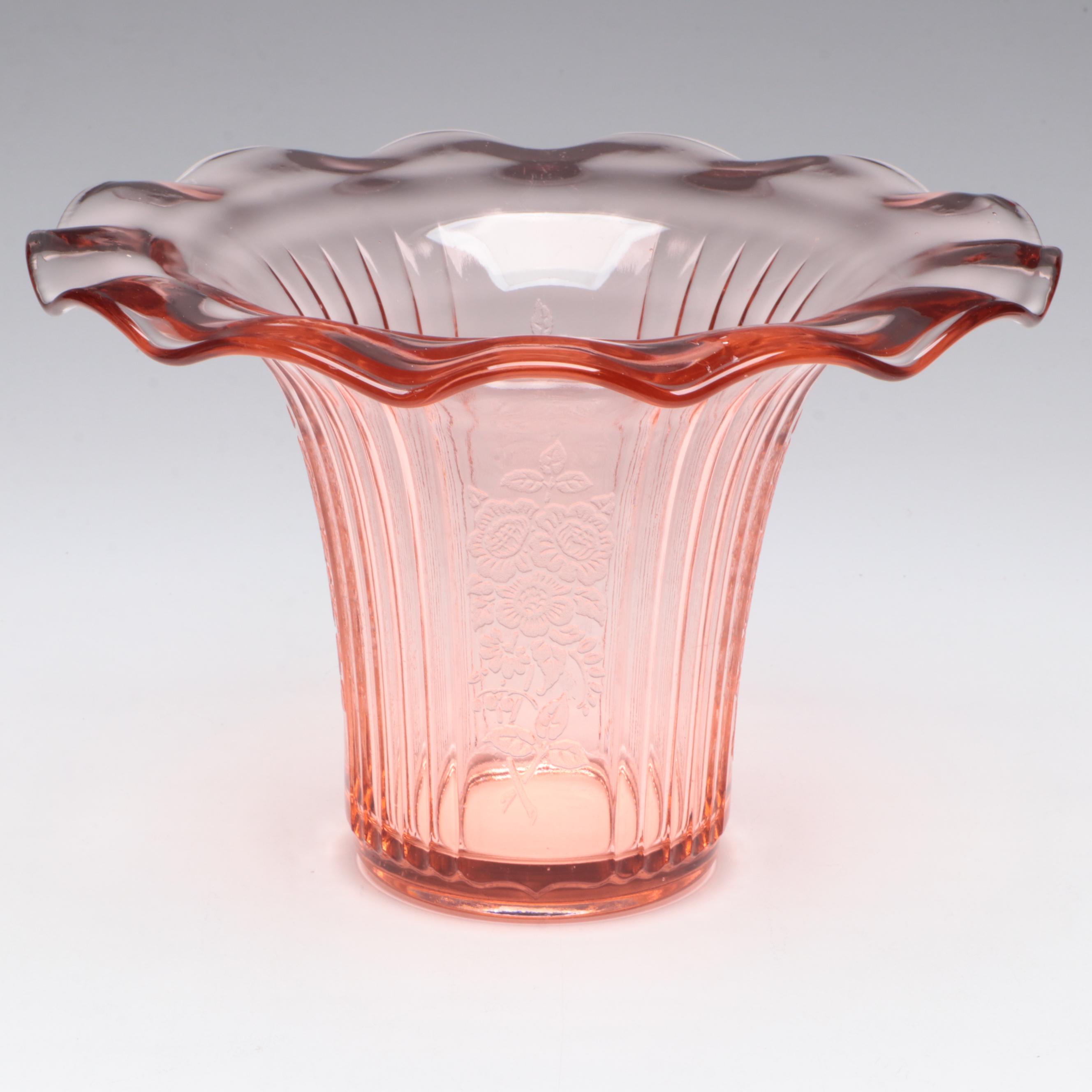 Pink Glass Handled Platter, Floral Patterned Vase, and More