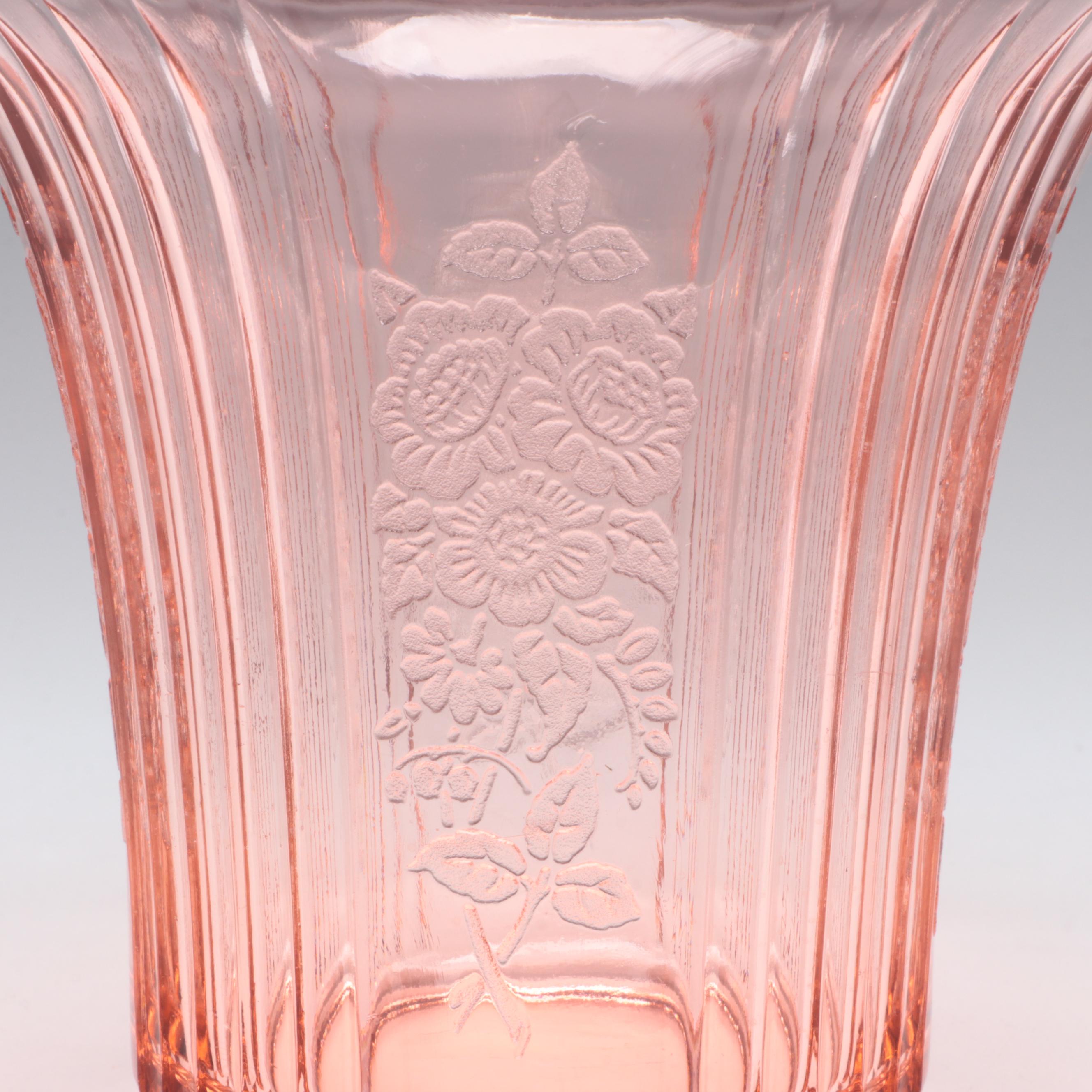 Pink Glass Handled Platter, Floral Patterned Vase, and More