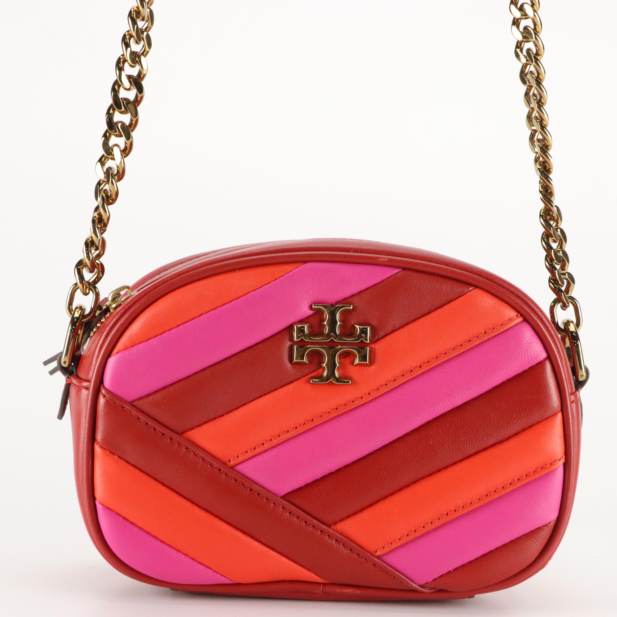 Tory Burch Kira Chevron Crossbody in Leather with Red Patent Leather Belt