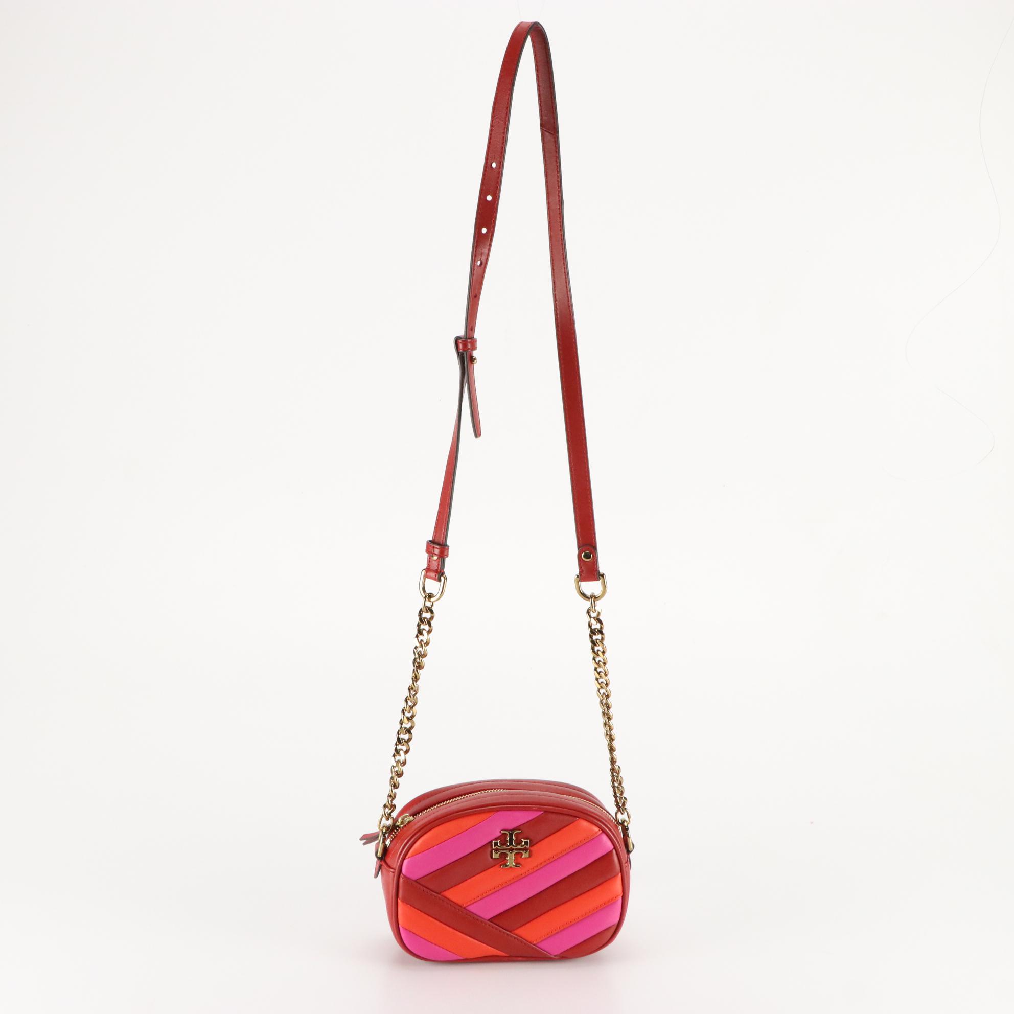 Tory Burch Kira Chevron Crossbody in Leather with Red Patent Leather Belt