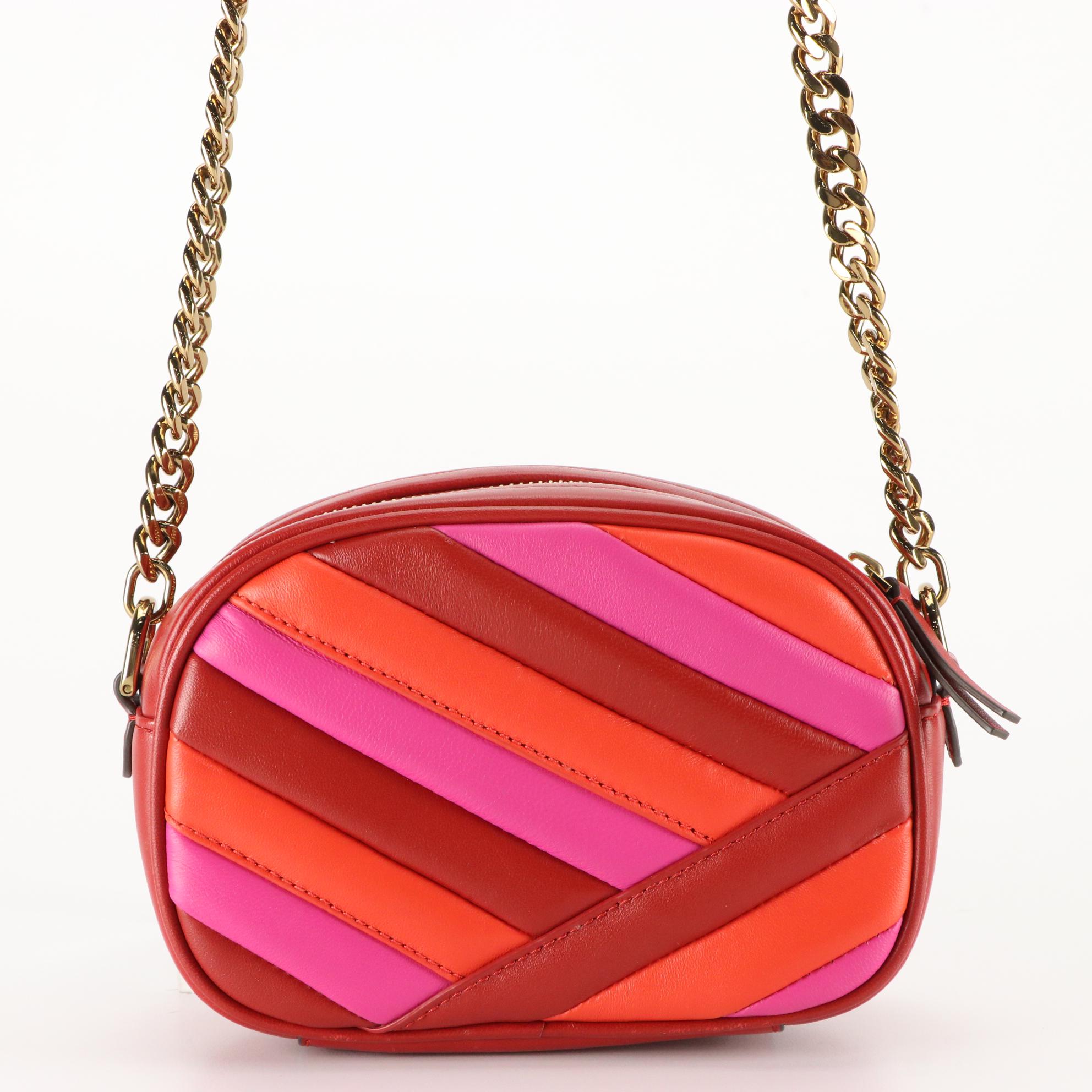 Tory Burch Kira Chevron Crossbody in Leather with Red Patent Leather Belt