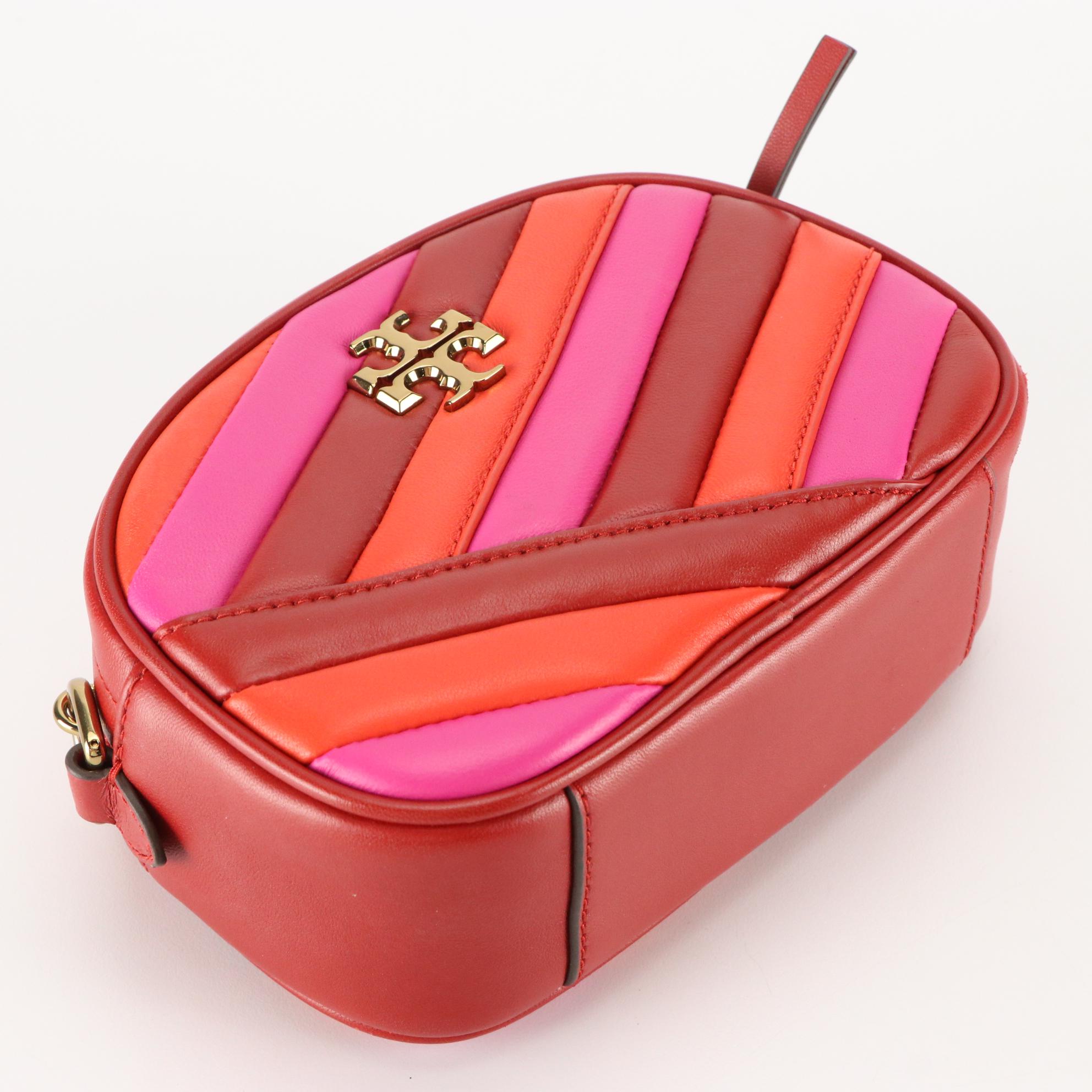 Tory Burch Kira Chevron Crossbody in Leather with Red Patent Leather Belt