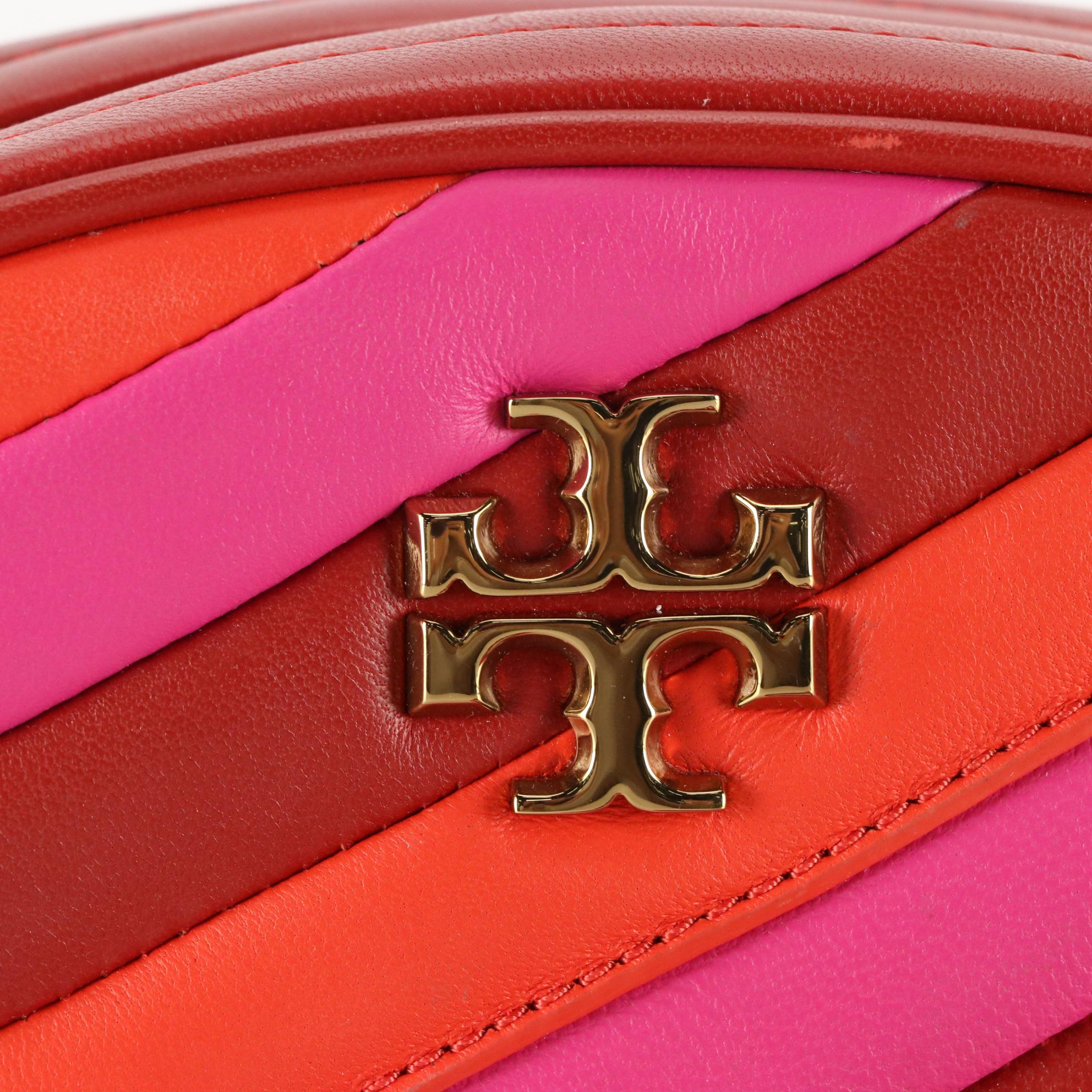 Tory Burch Kira Chevron Crossbody in Leather with Red Patent Leather Belt