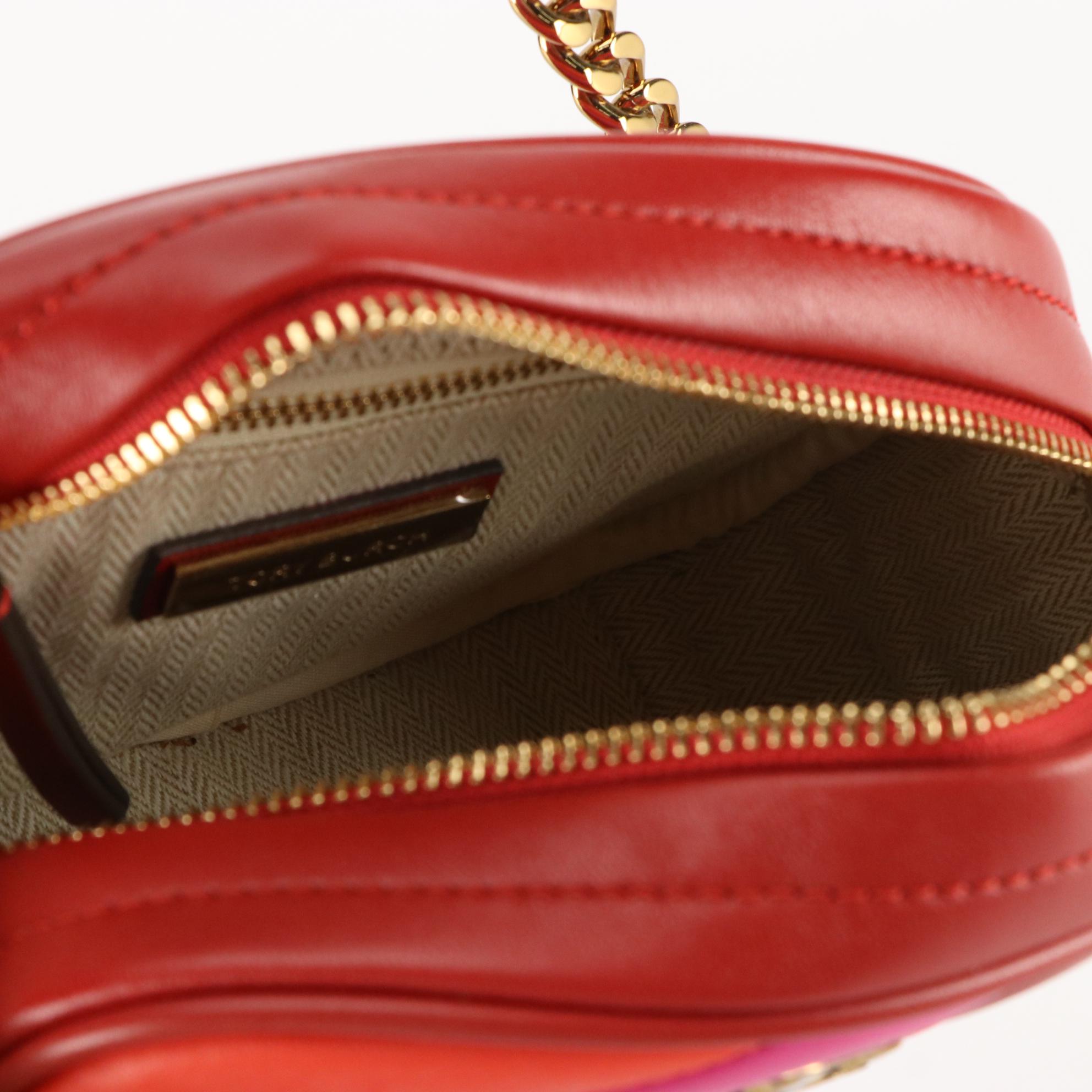 Tory Burch Kira Chevron Crossbody in Leather with Red Patent Leather Belt