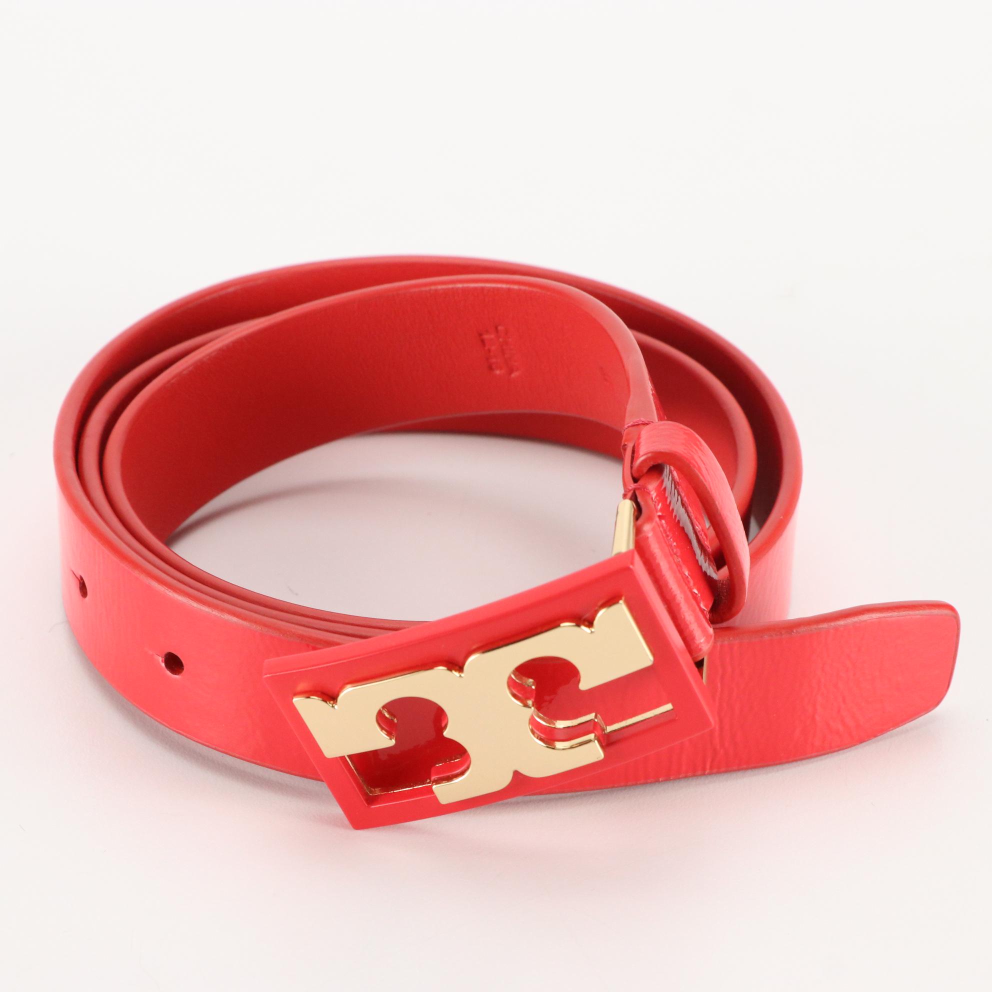 Tory Burch Kira Chevron Crossbody in Leather with Red Patent Leather Belt