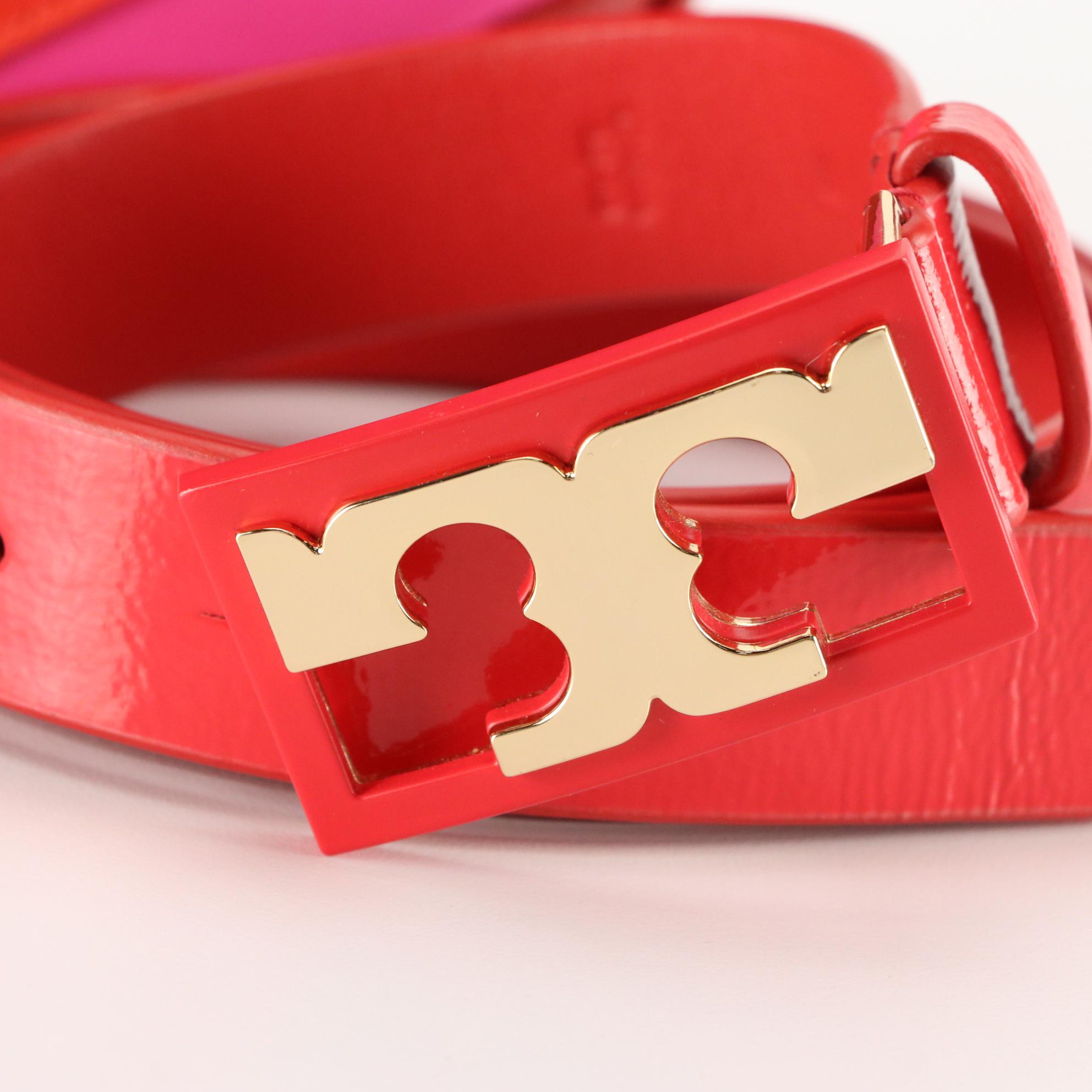 Tory Burch Kira Chevron Crossbody in Leather with Red Patent Leather Belt