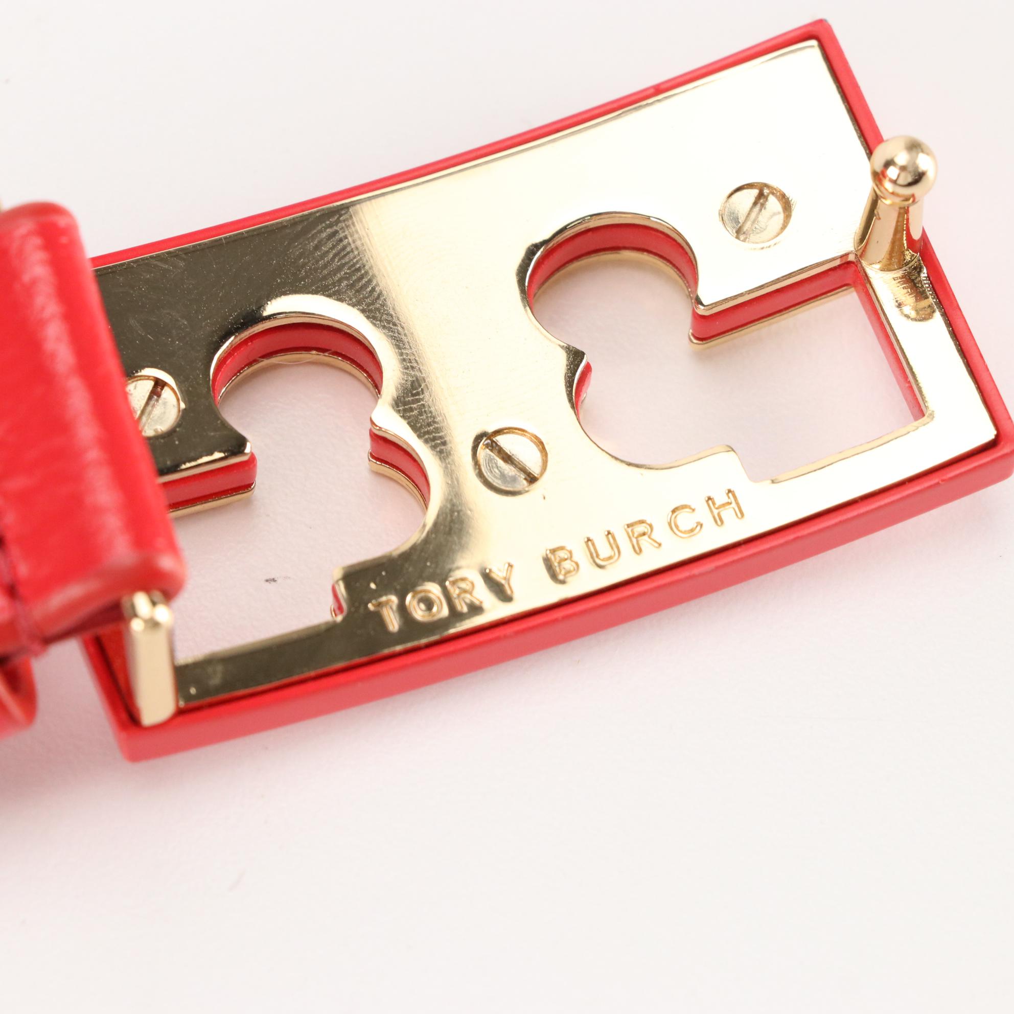 Tory Burch Kira Chevron Crossbody in Leather with Red Patent Leather Belt