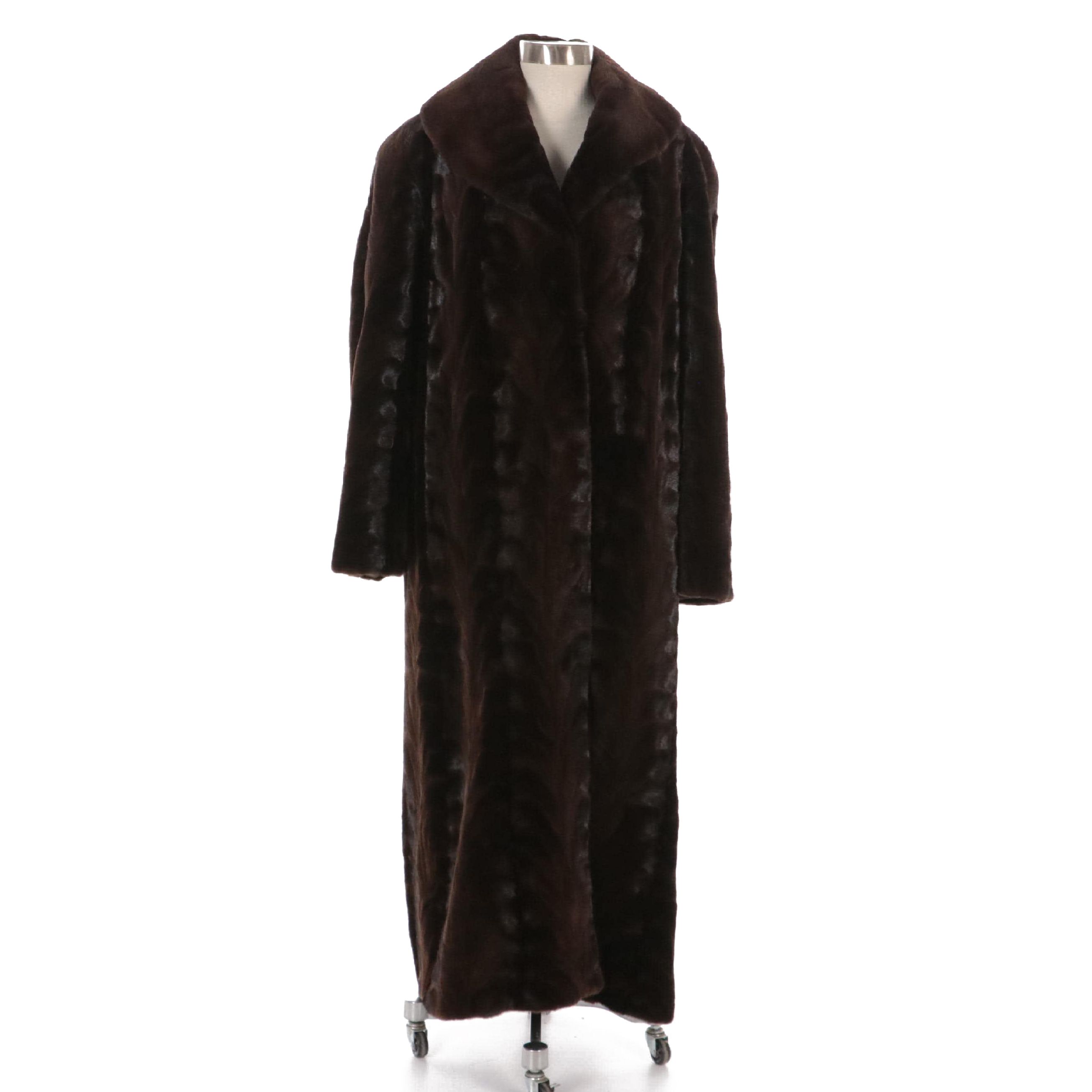 Sheared Mink Paw Fur Full-Length Coat