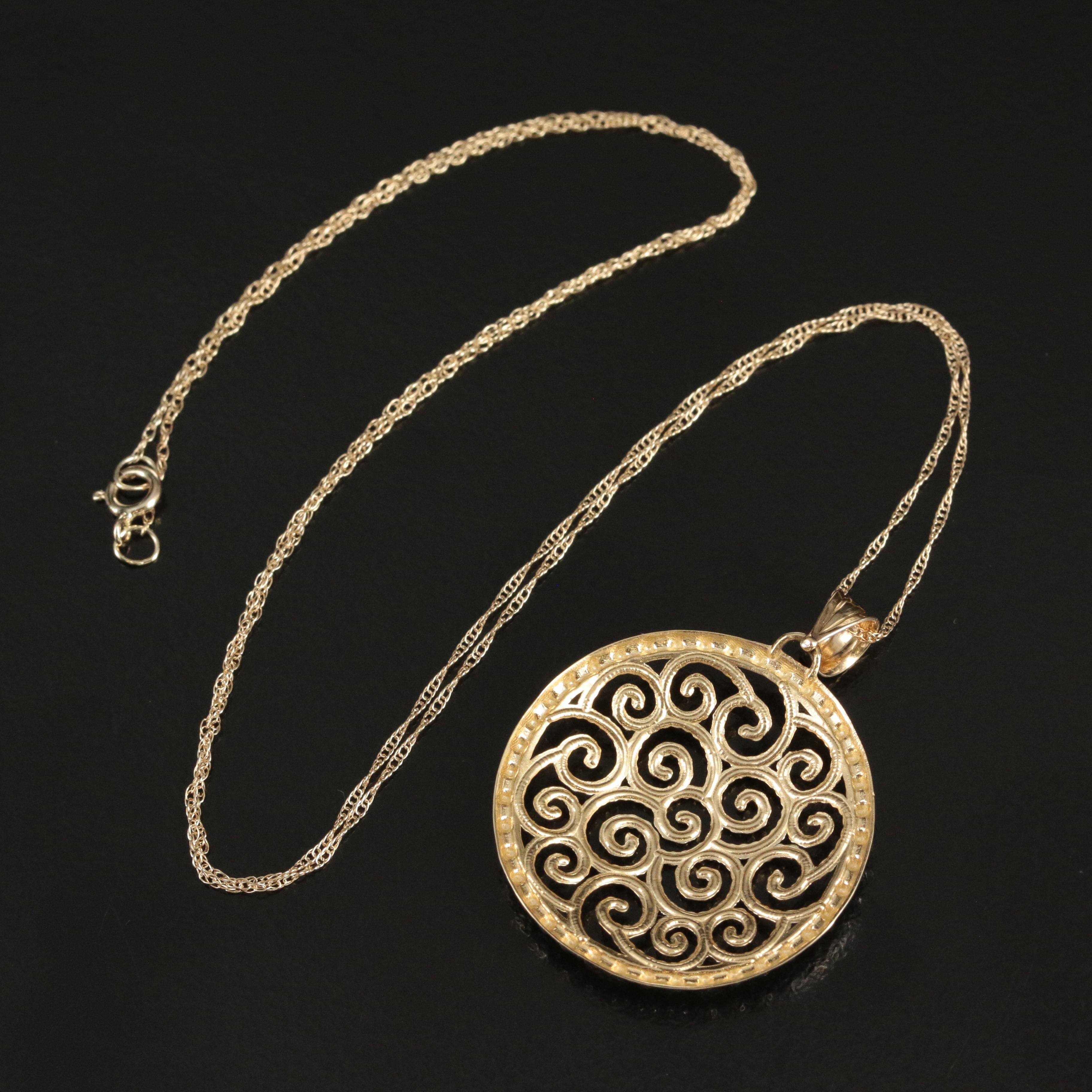 14K Scroll Work Necklace