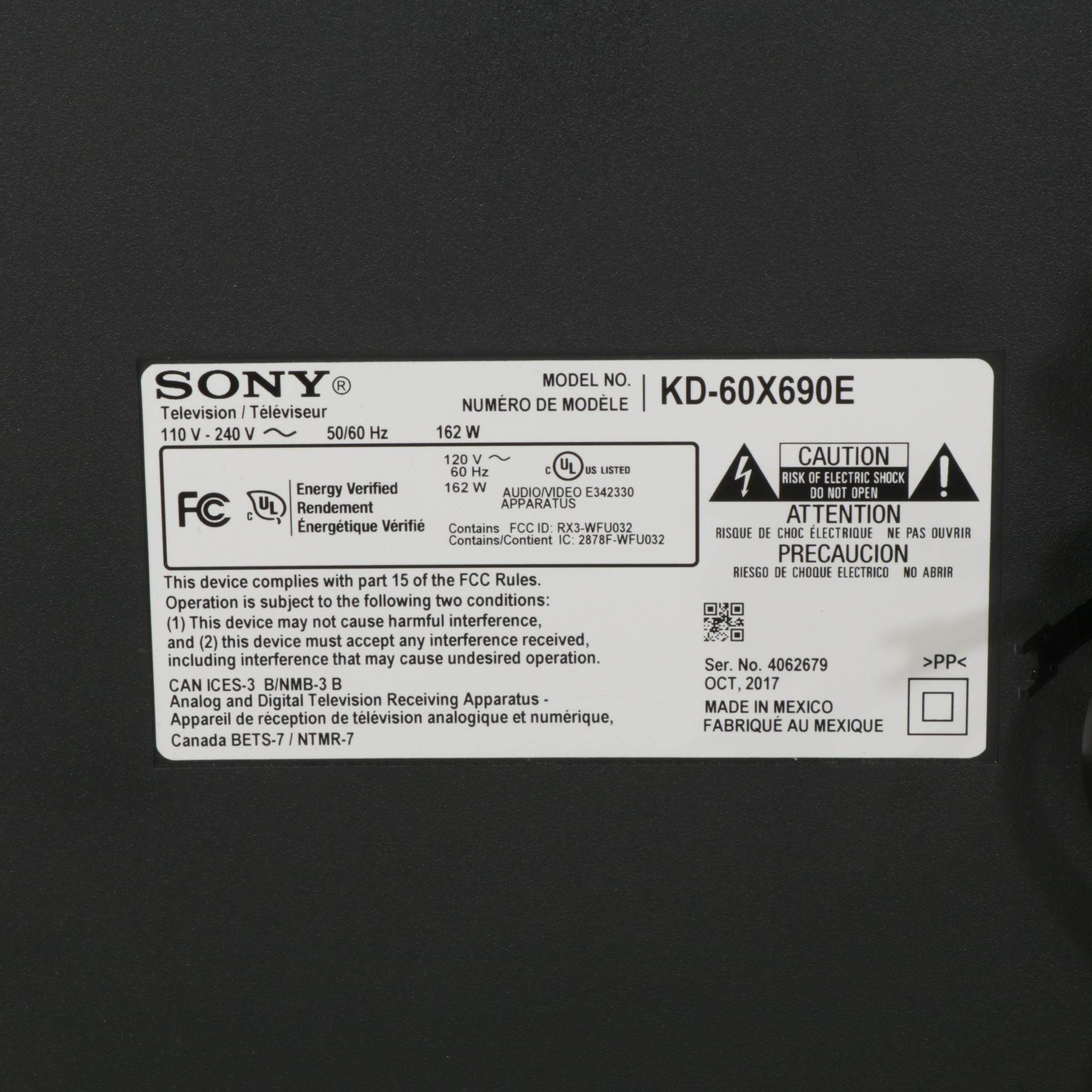 Sony Bravia 60" HDR Compatible Television