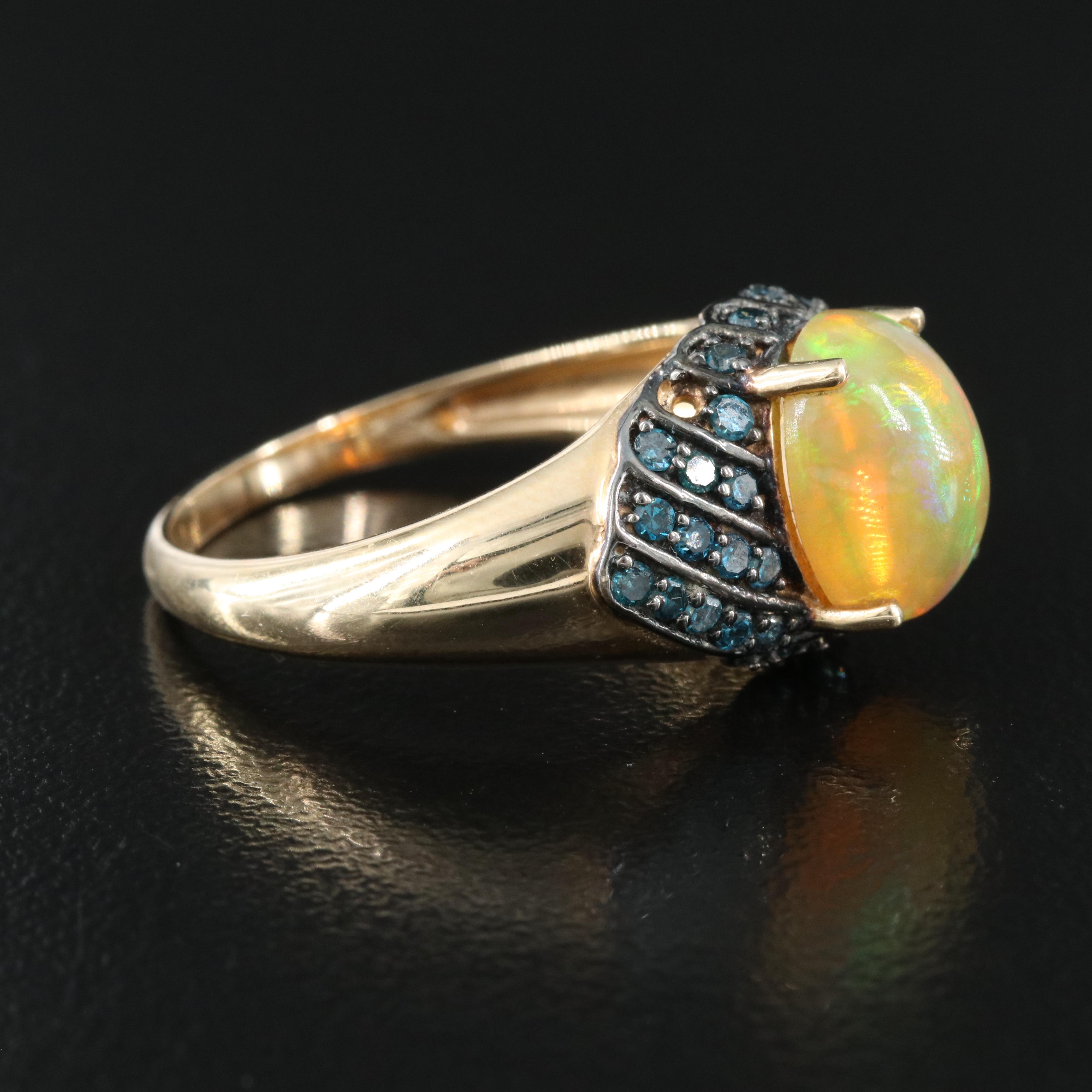 14K Opal and Fancy Dark Blue Diamond Ring