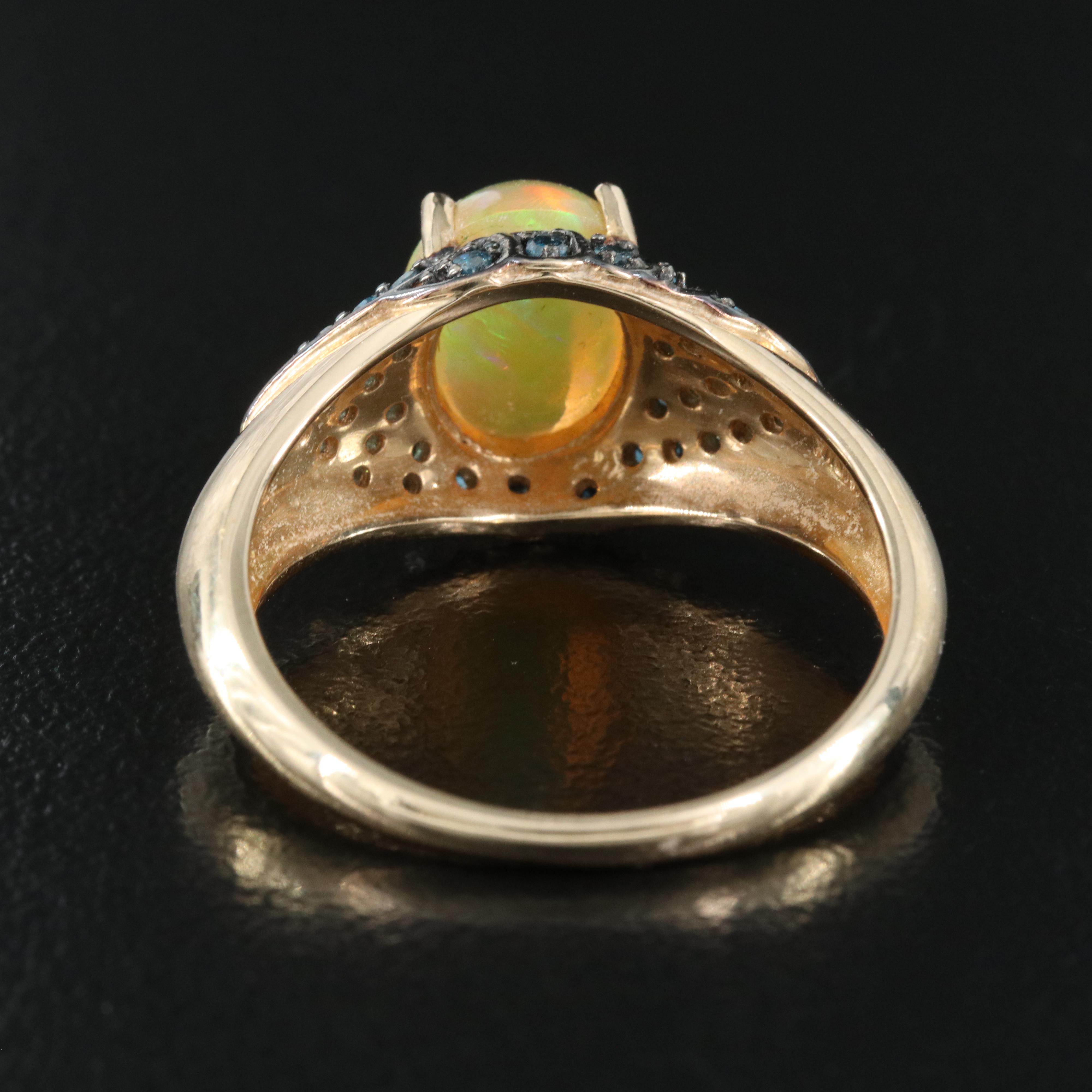 14K Opal and Fancy Dark Blue Diamond Ring