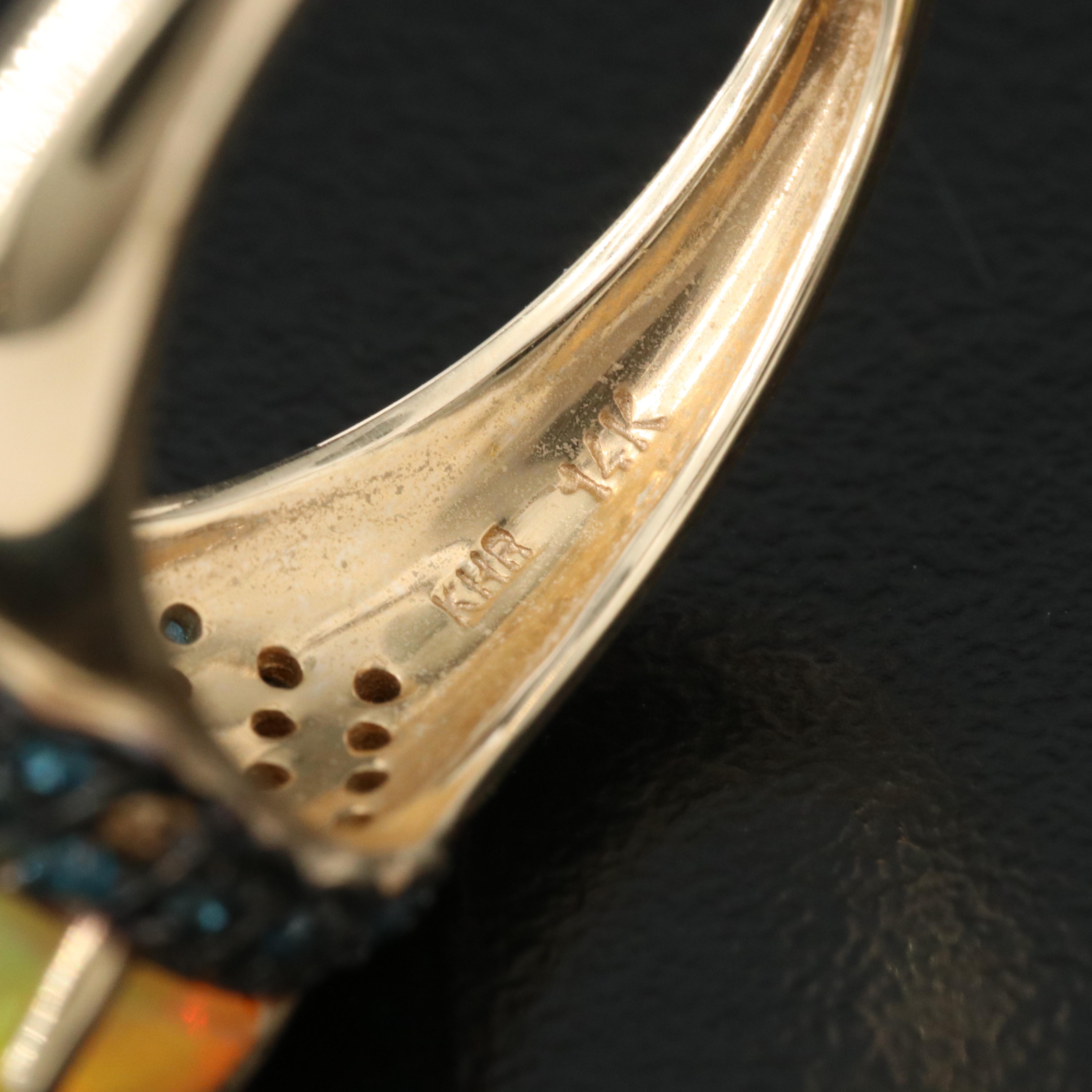 14K Opal and Fancy Dark Blue Diamond Ring