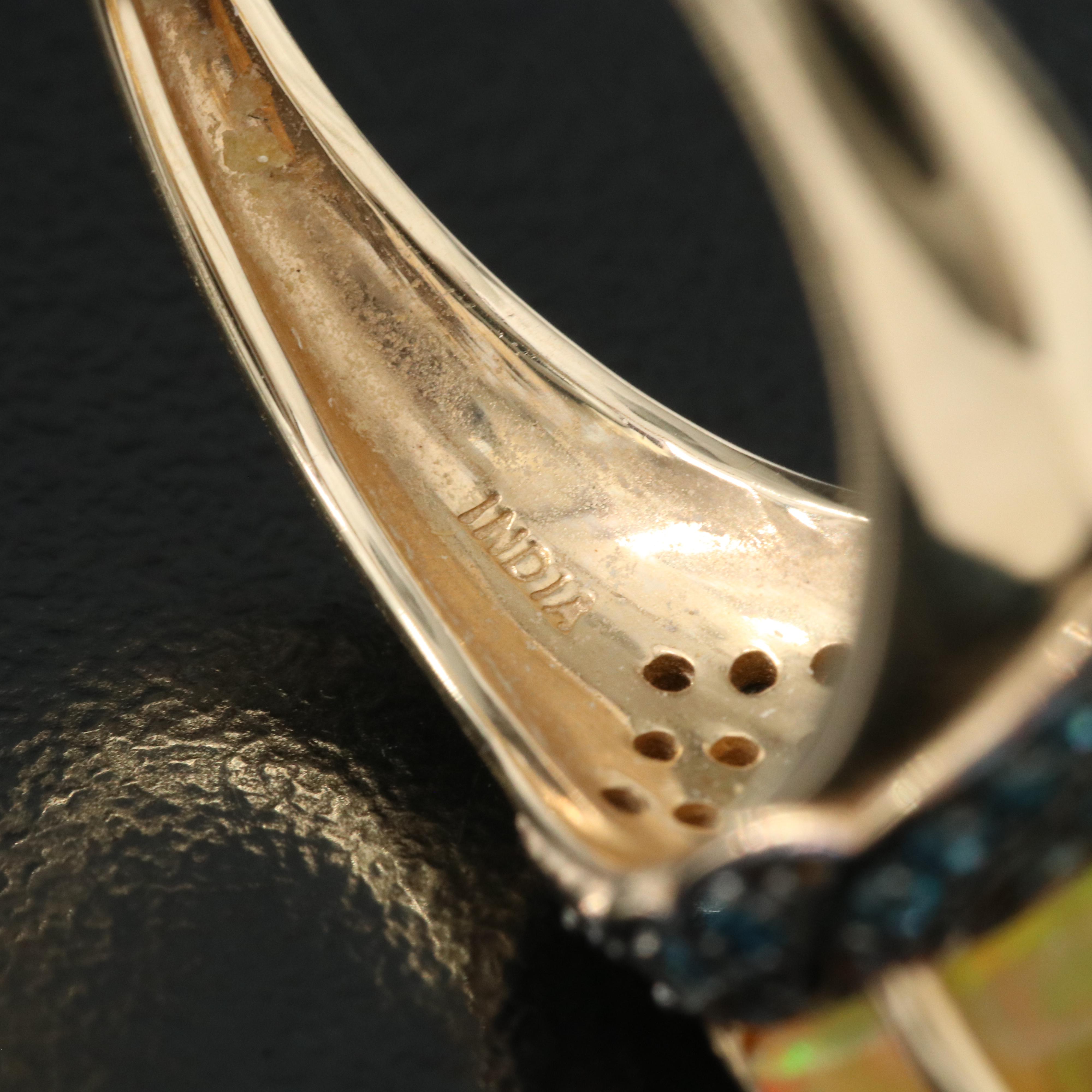 14K Opal and Fancy Dark Blue Diamond Ring