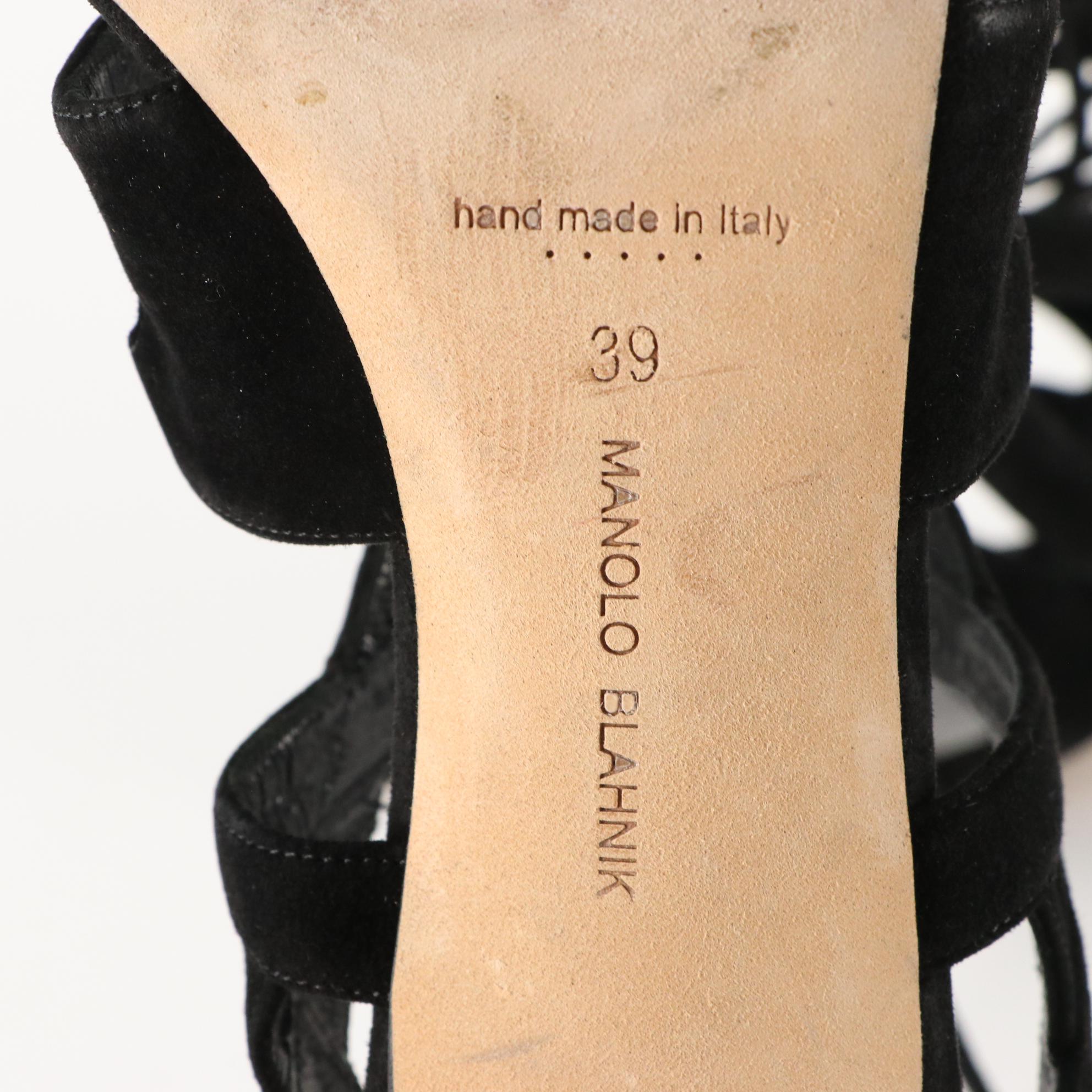 Manolo Blahnik Strappy Black Suede Slingback Heels