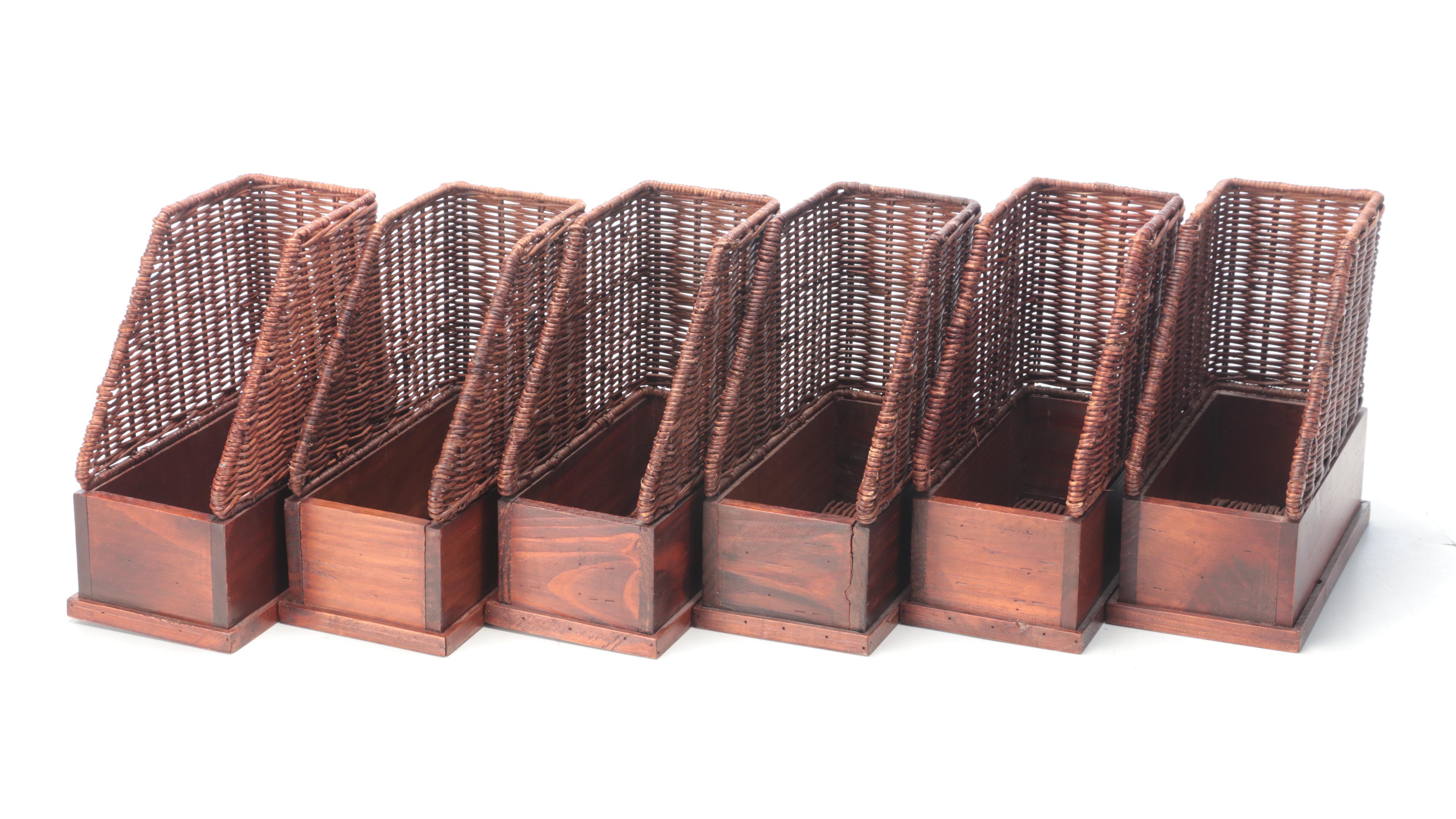 Wooden and Woven Basket File Holders