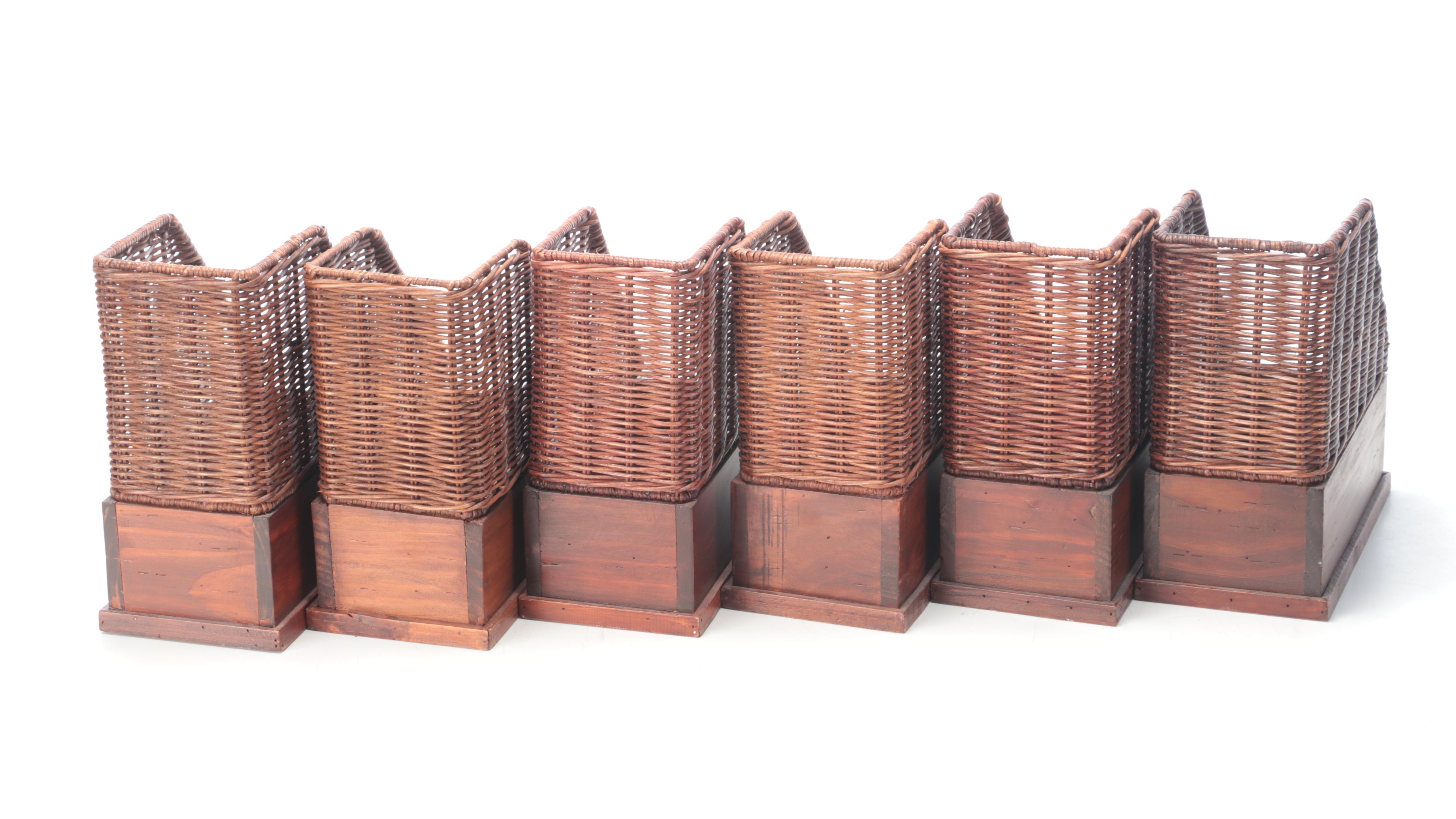 Wooden and Woven Basket File Holders