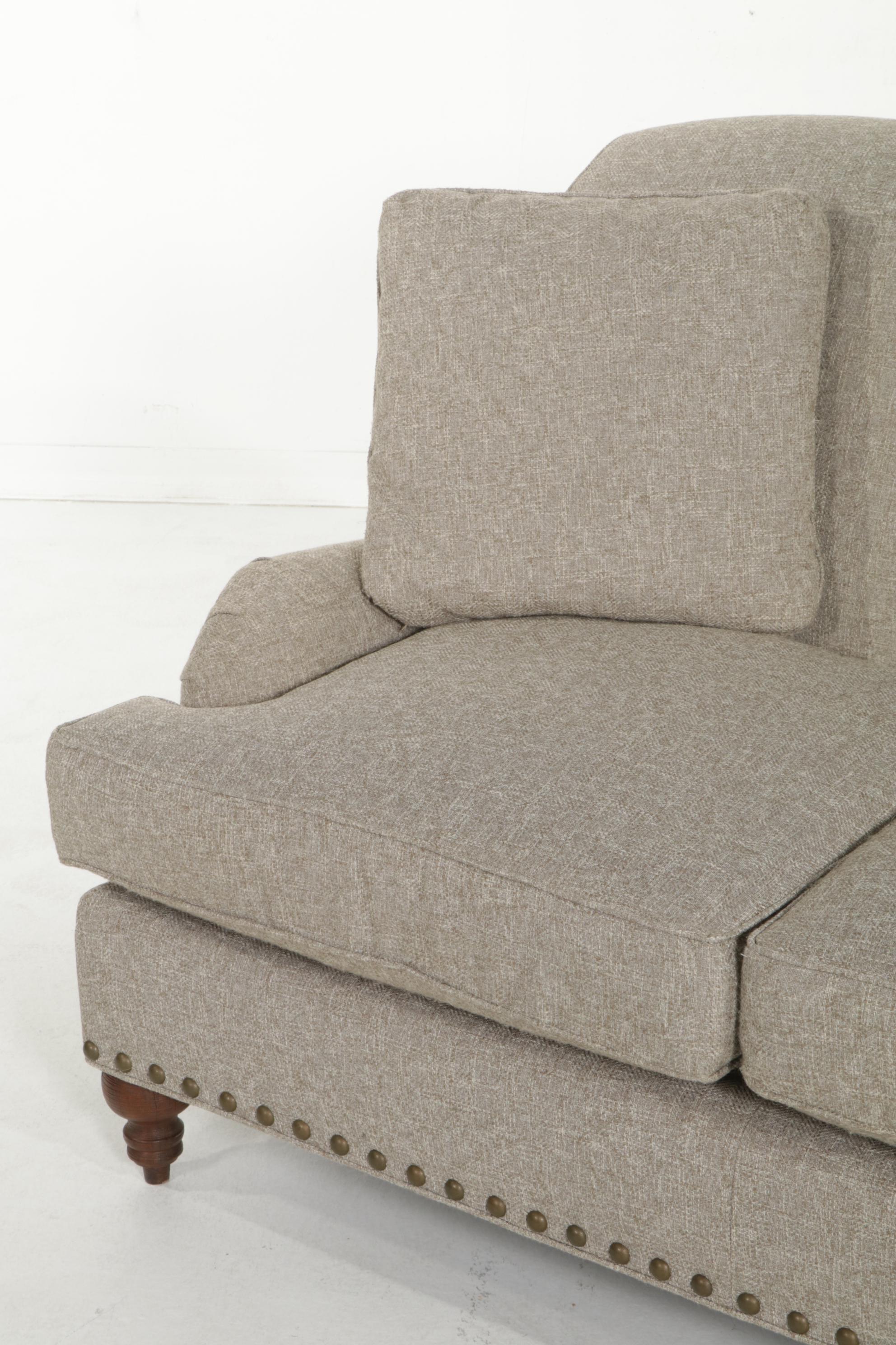 Arhaus Cambridge Collection Sofa with Nailhead Trim and Throw Pillows