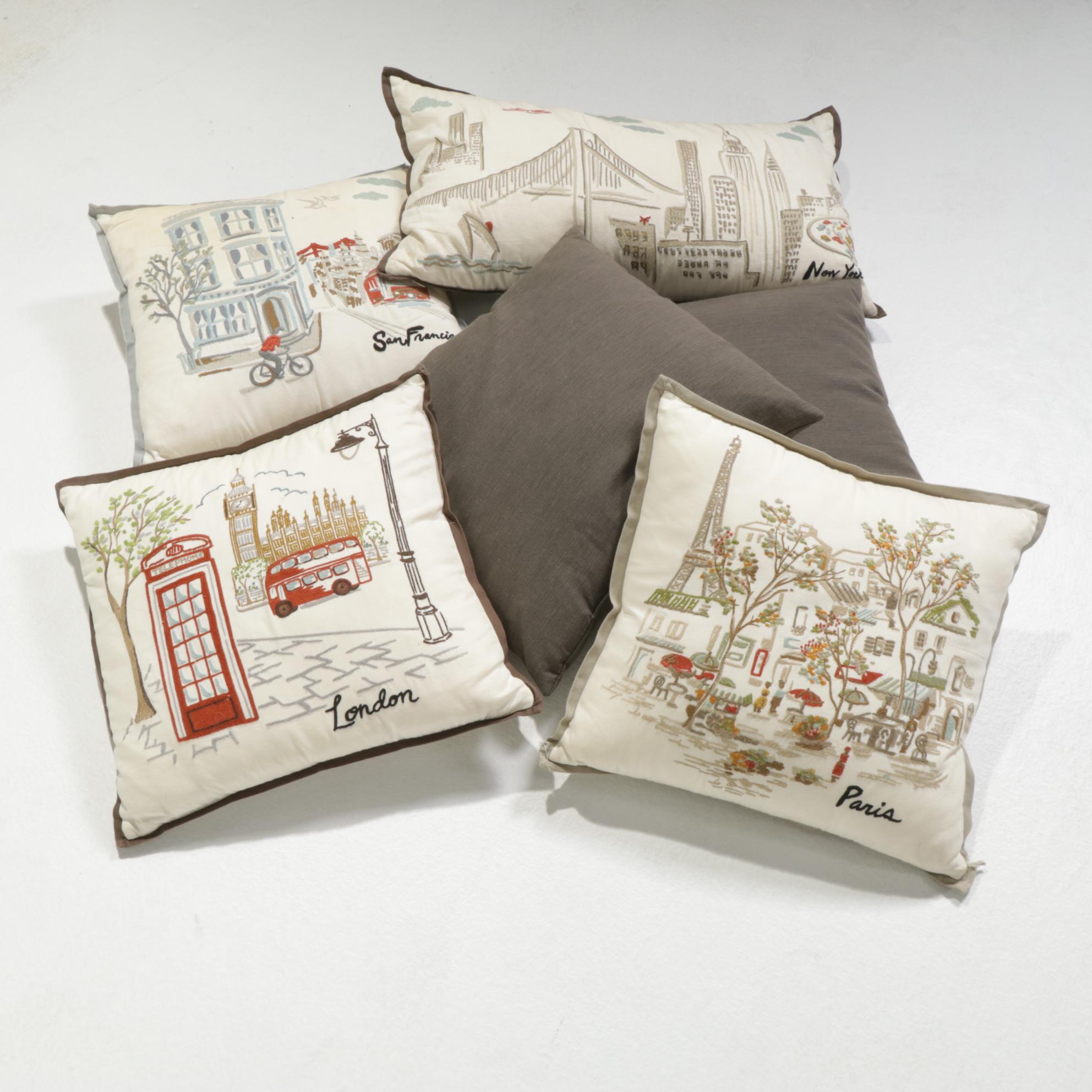 Arhaus Cambridge Collection Sofa with Nailhead Trim and Throw Pillows