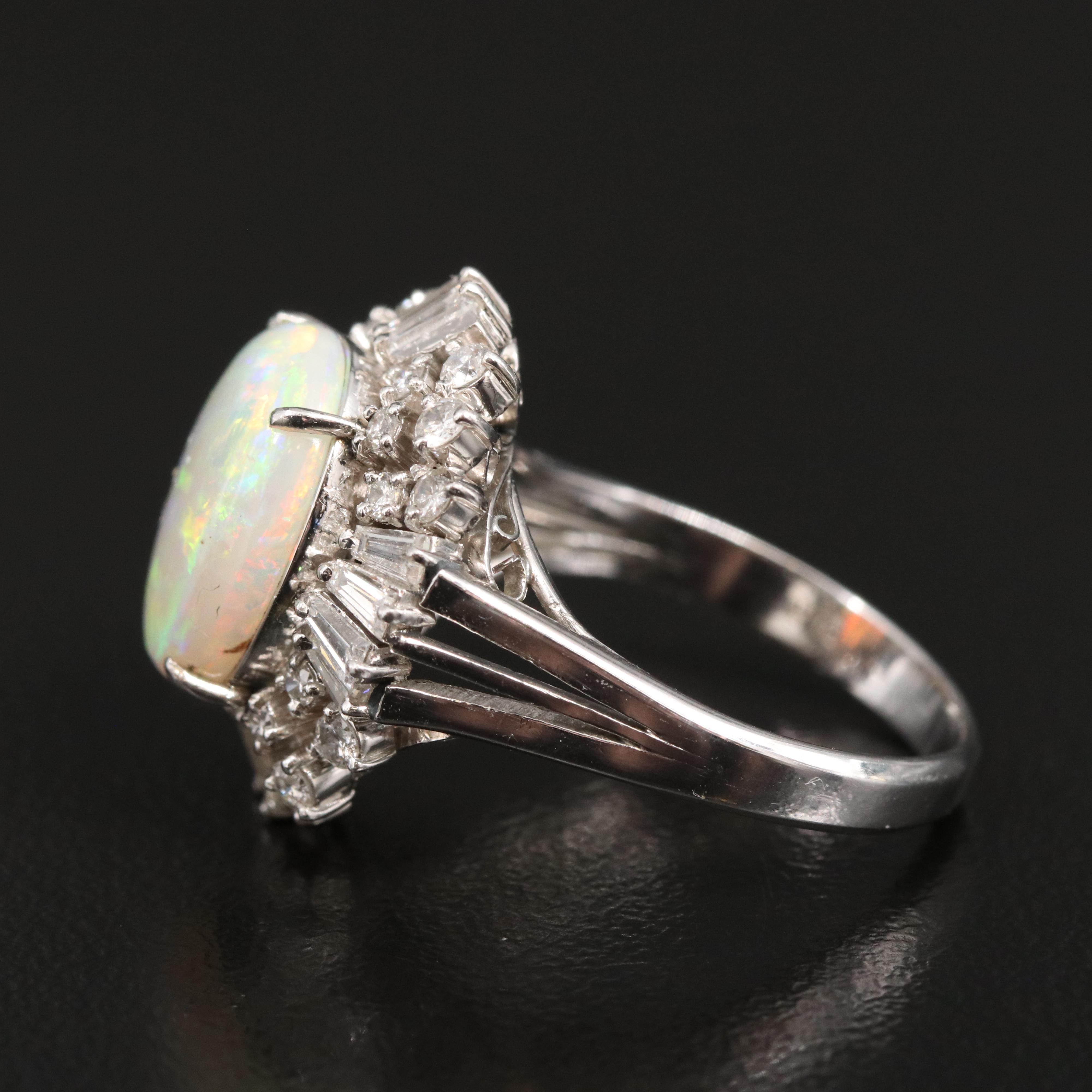 Platinum Opal and Diamond Ring